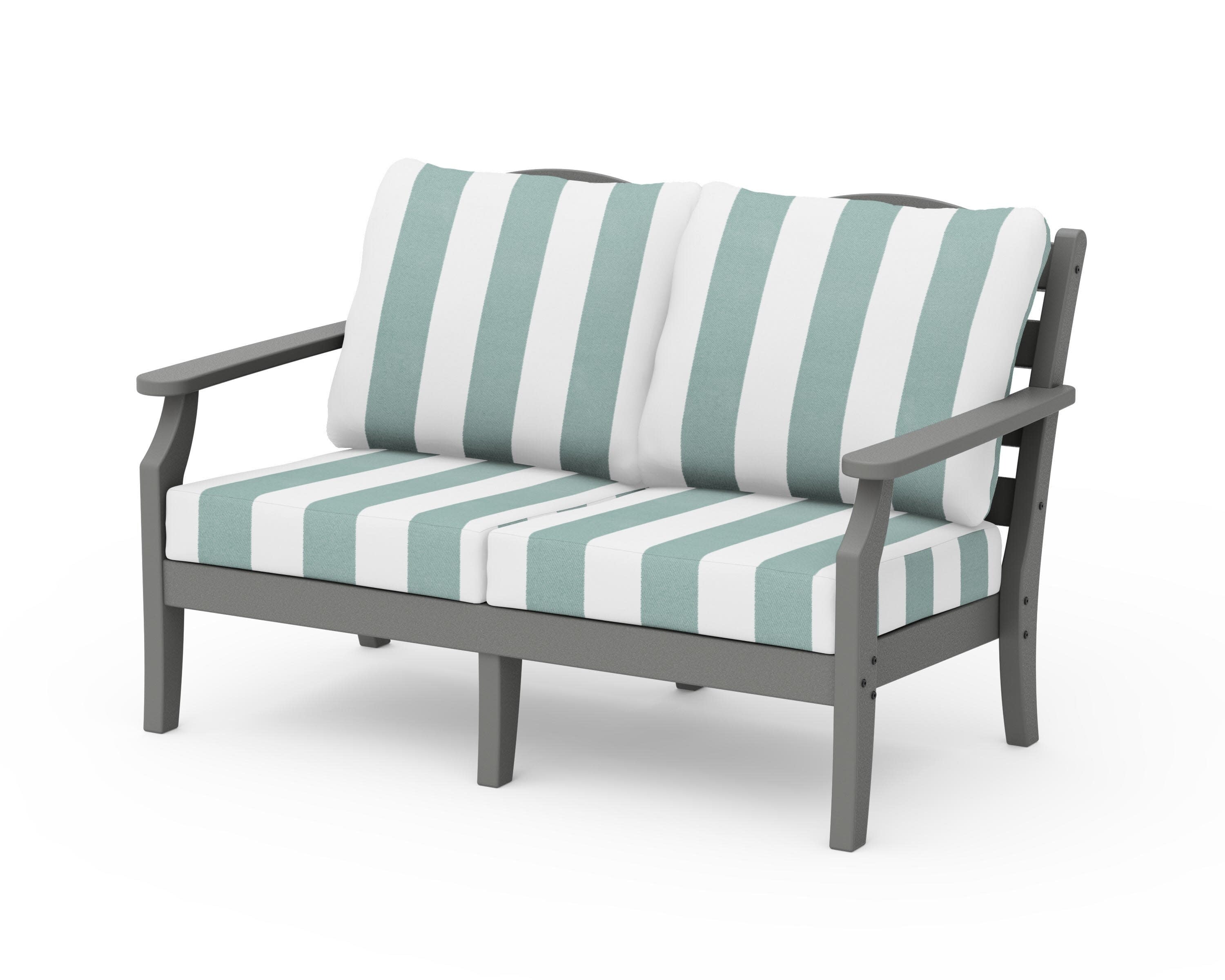 Savannah Deep Seating Loveseat in Slate Grey / Cabana Stripe Glacier Spa