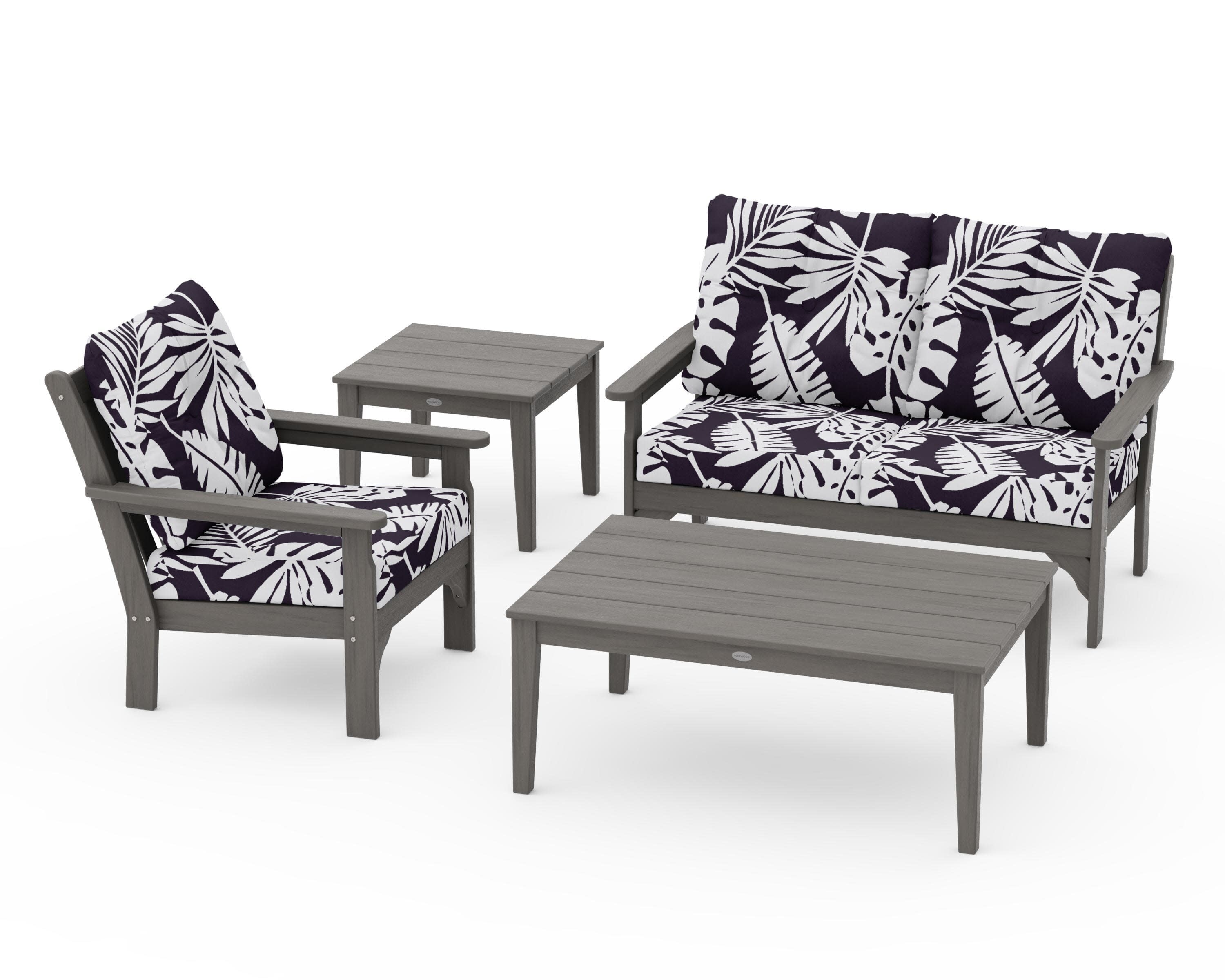 Vineyard 4-Piece Deep Seating Set in Driftwood / Leaf Navy