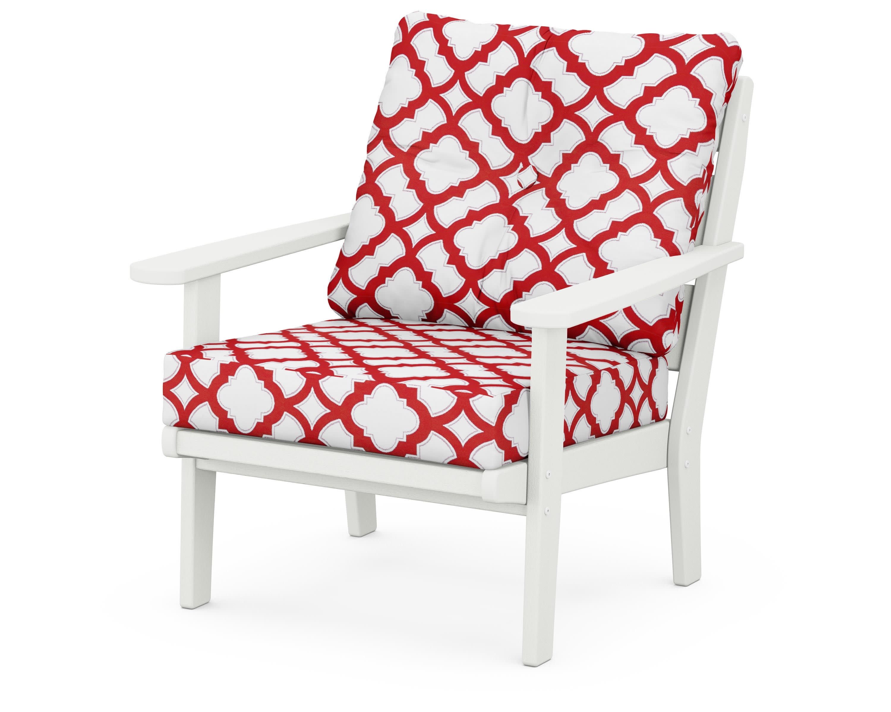 Lakeside Deep Seating Chair in Vintage White / Trellis Crimson