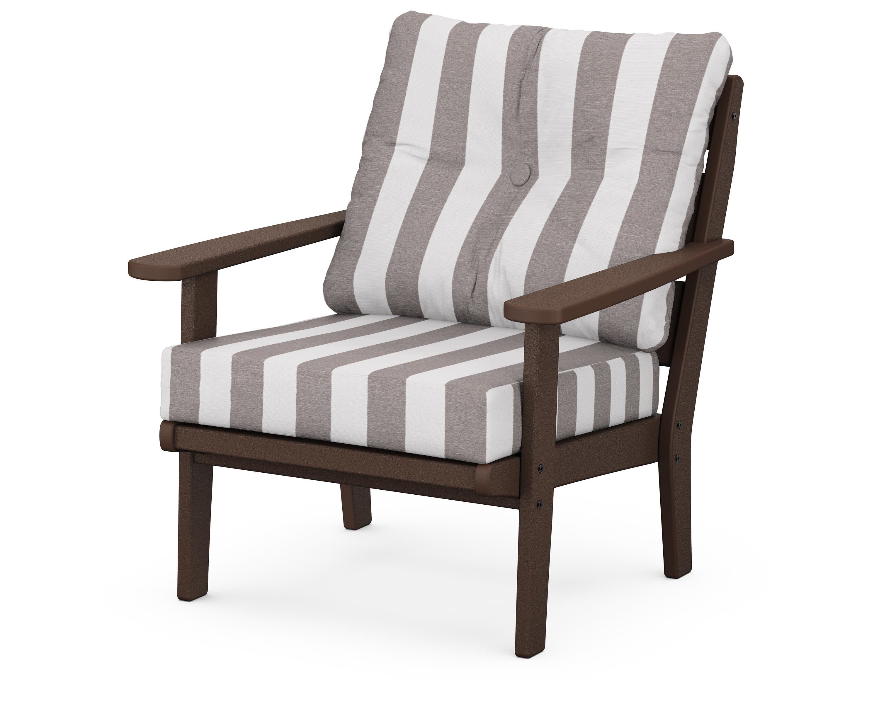 Lakeside Deep Seating Chair in Mahogany / Cabana Stripe Grey Mist
