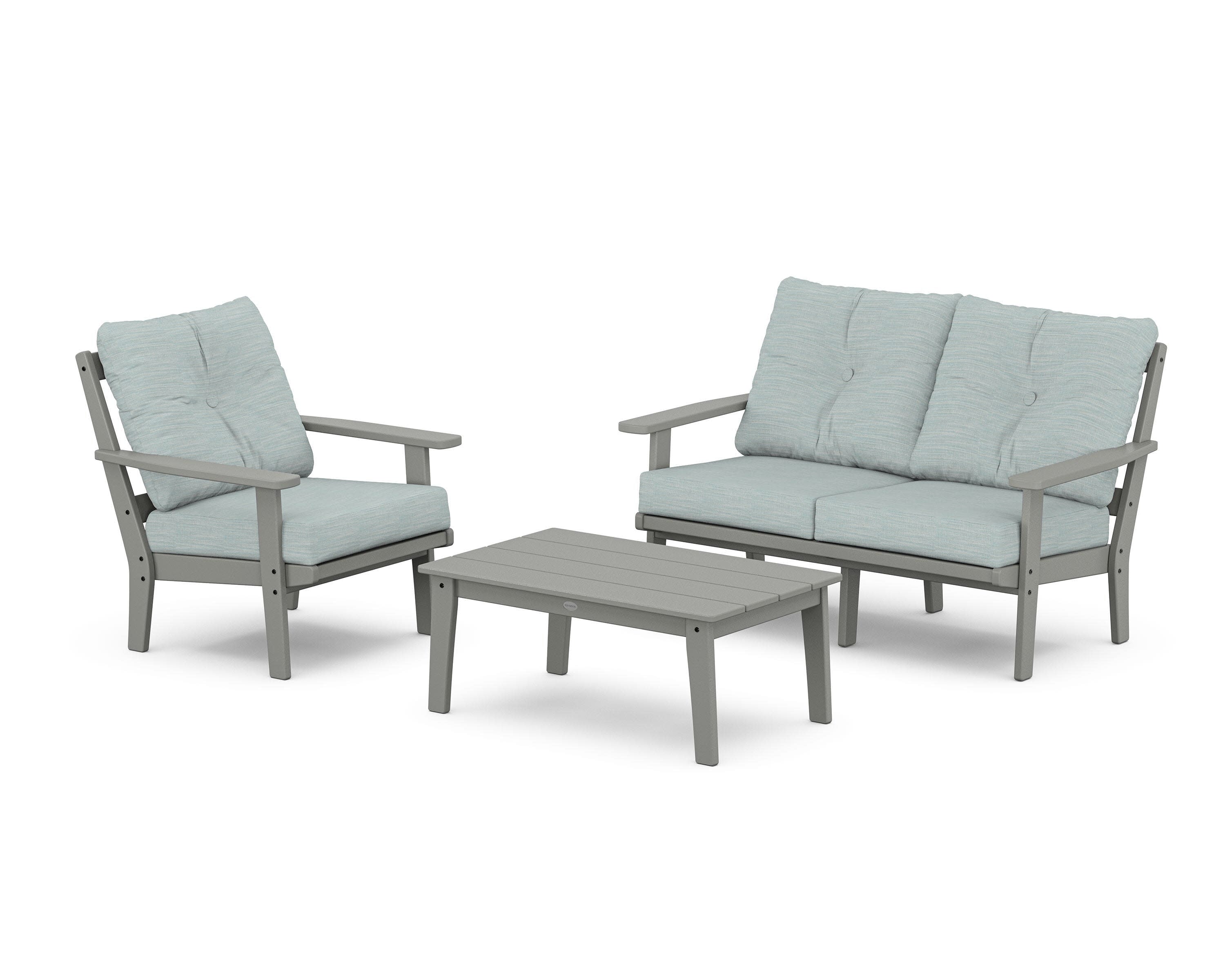 Prairie 3-Piece Deep Seating Set with Loveseat in Slate Grey / Soothe Mist