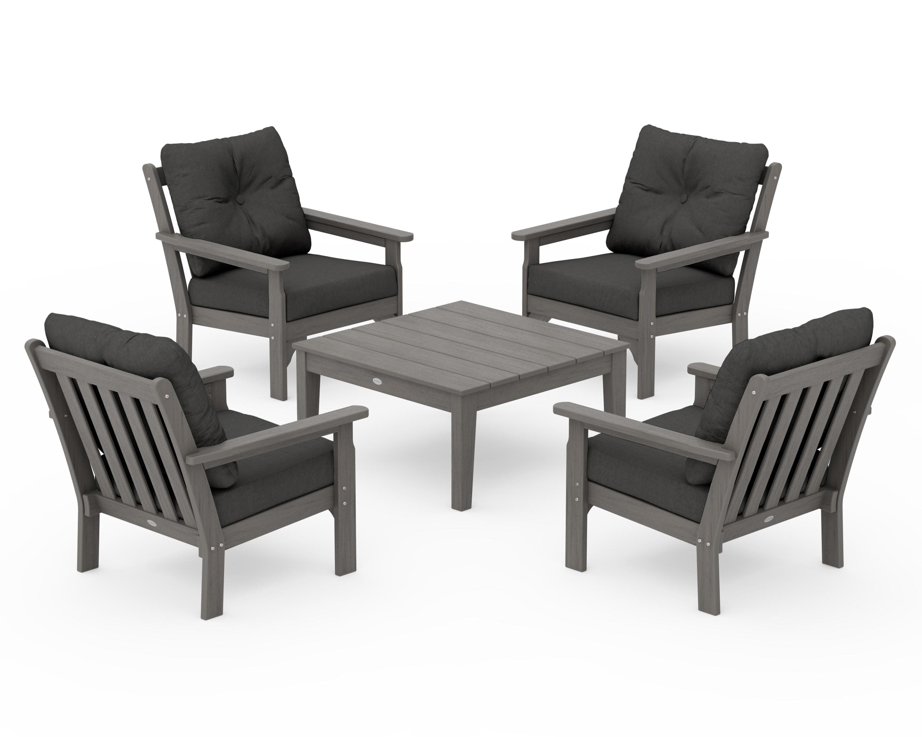 Vineyard 5-Piece Deep Seating Conversation Set in Driftwood / Spectrum Carbon
