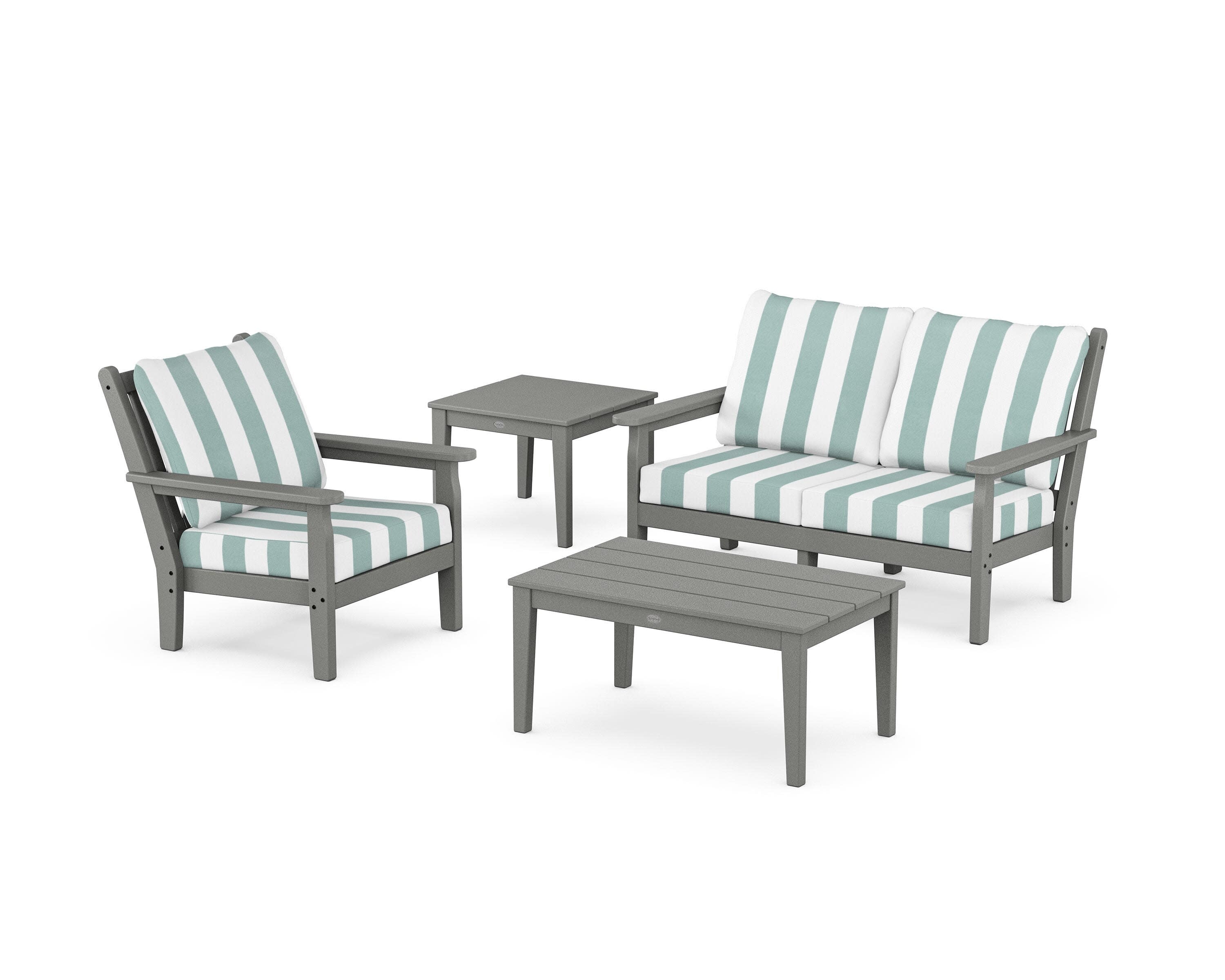 Chippendale 4-Piece Deep Seating Set in Slate Grey / Cabana Stripe Glacier Spa