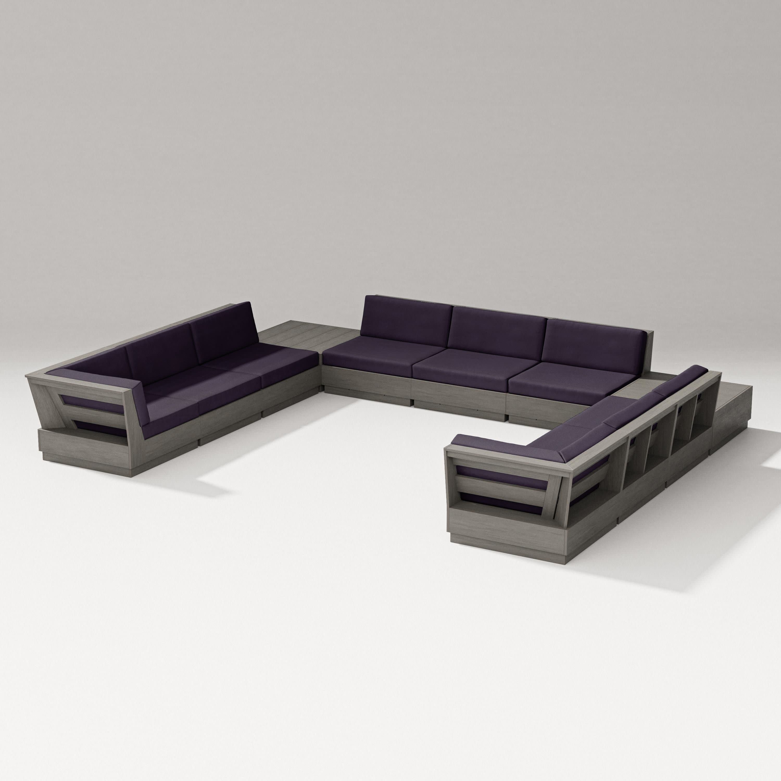 Elevate 11-Piece U-Shaped Sofa Sectional in Driftwood / Navy Linen