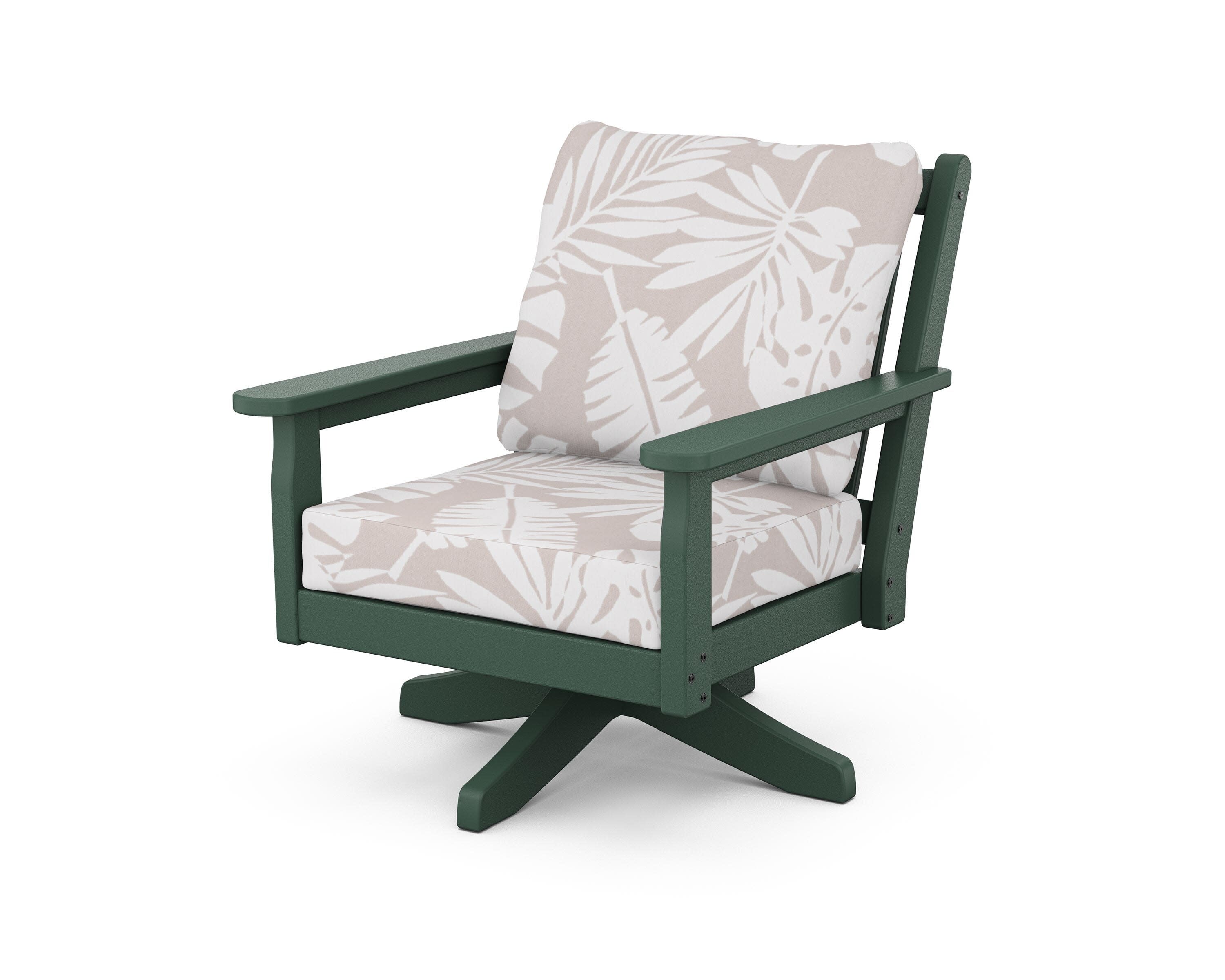 Chippendale Deep Seating Swivel Chair in Green / Leaf Dune Burlap