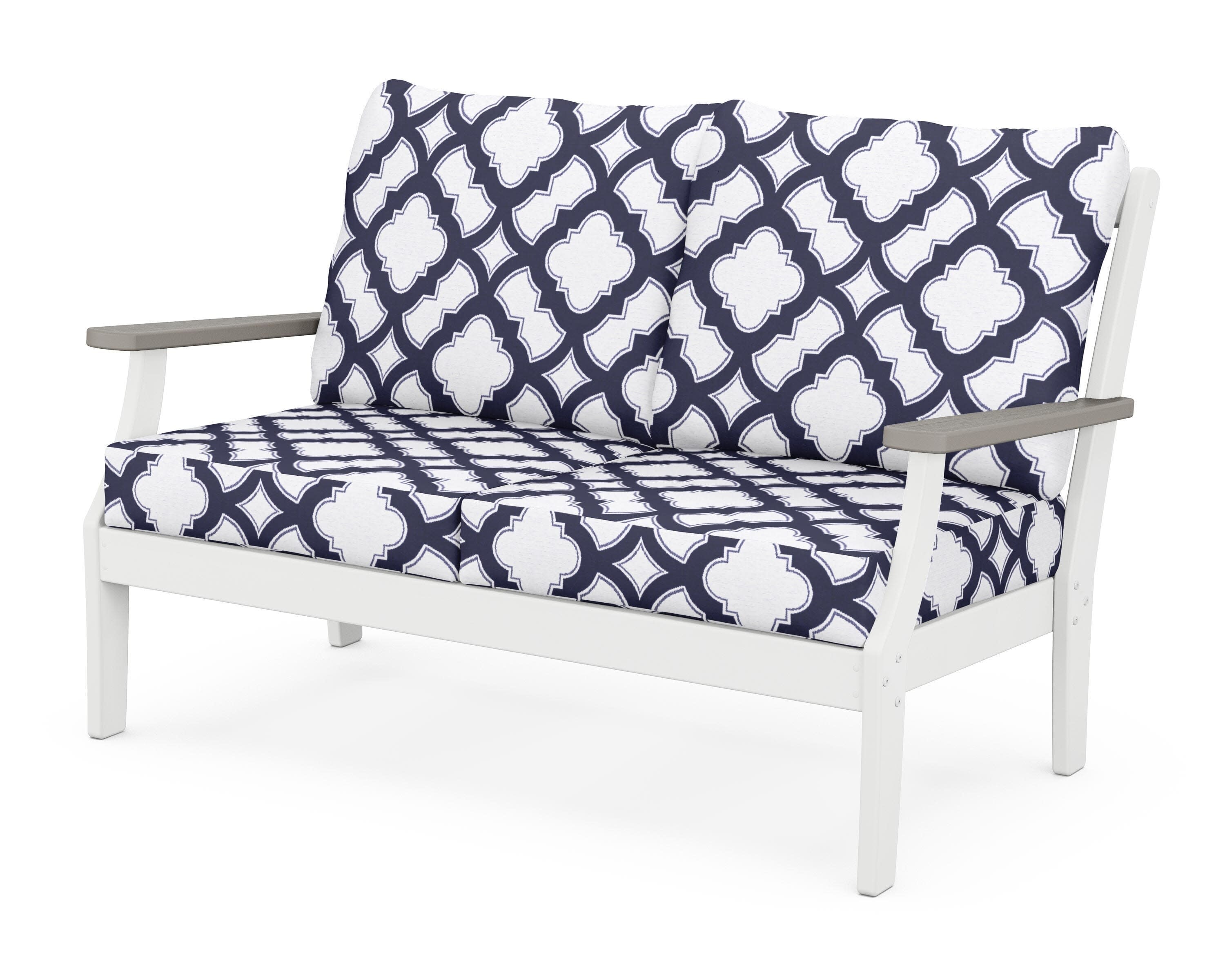 Braxton Deep Seating Loveseat in White / Driftwood / Trellis Navy