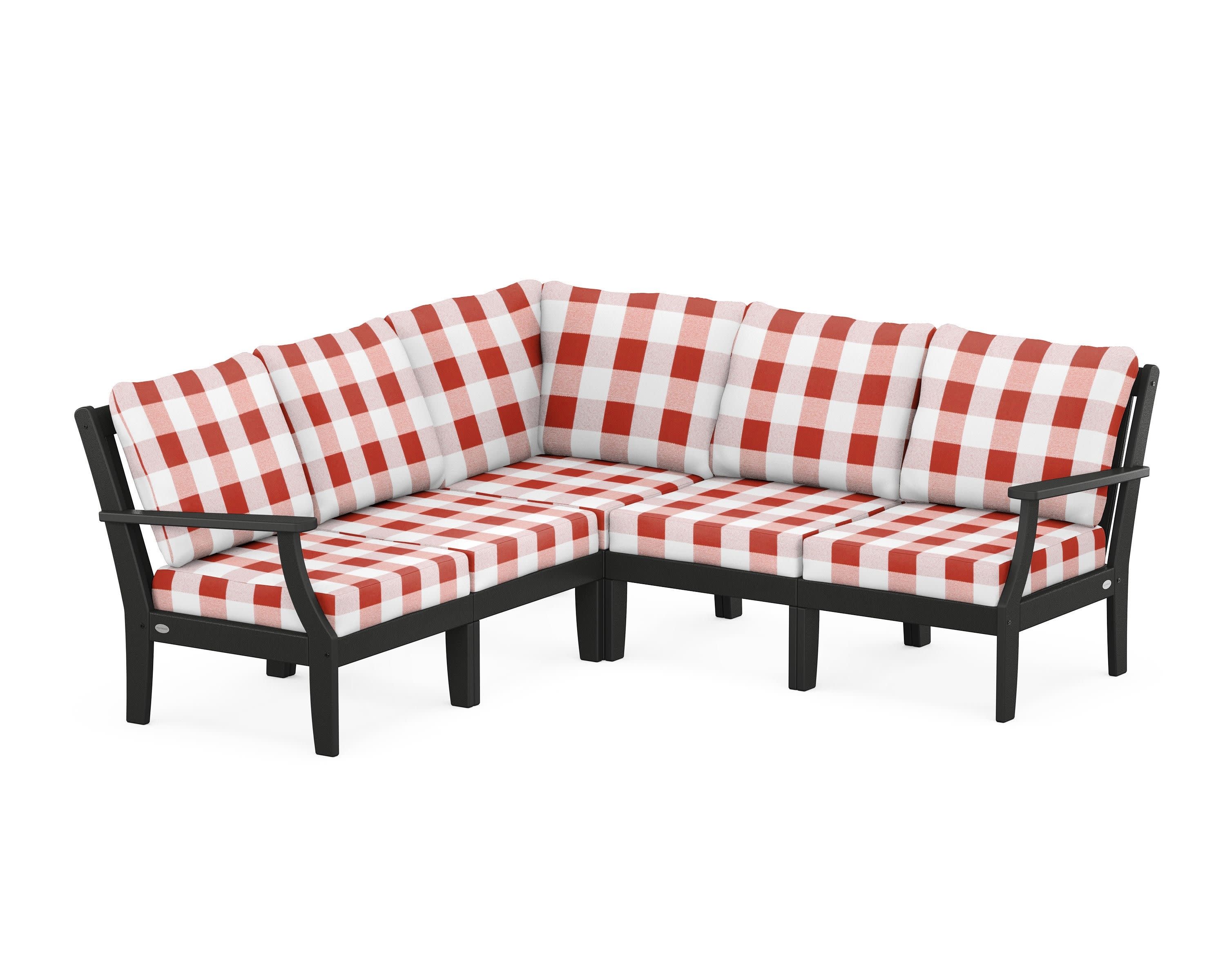 Braxton Modular 5-Piece Deep Seating Set in Black / Buffalo Plaid Crimson
