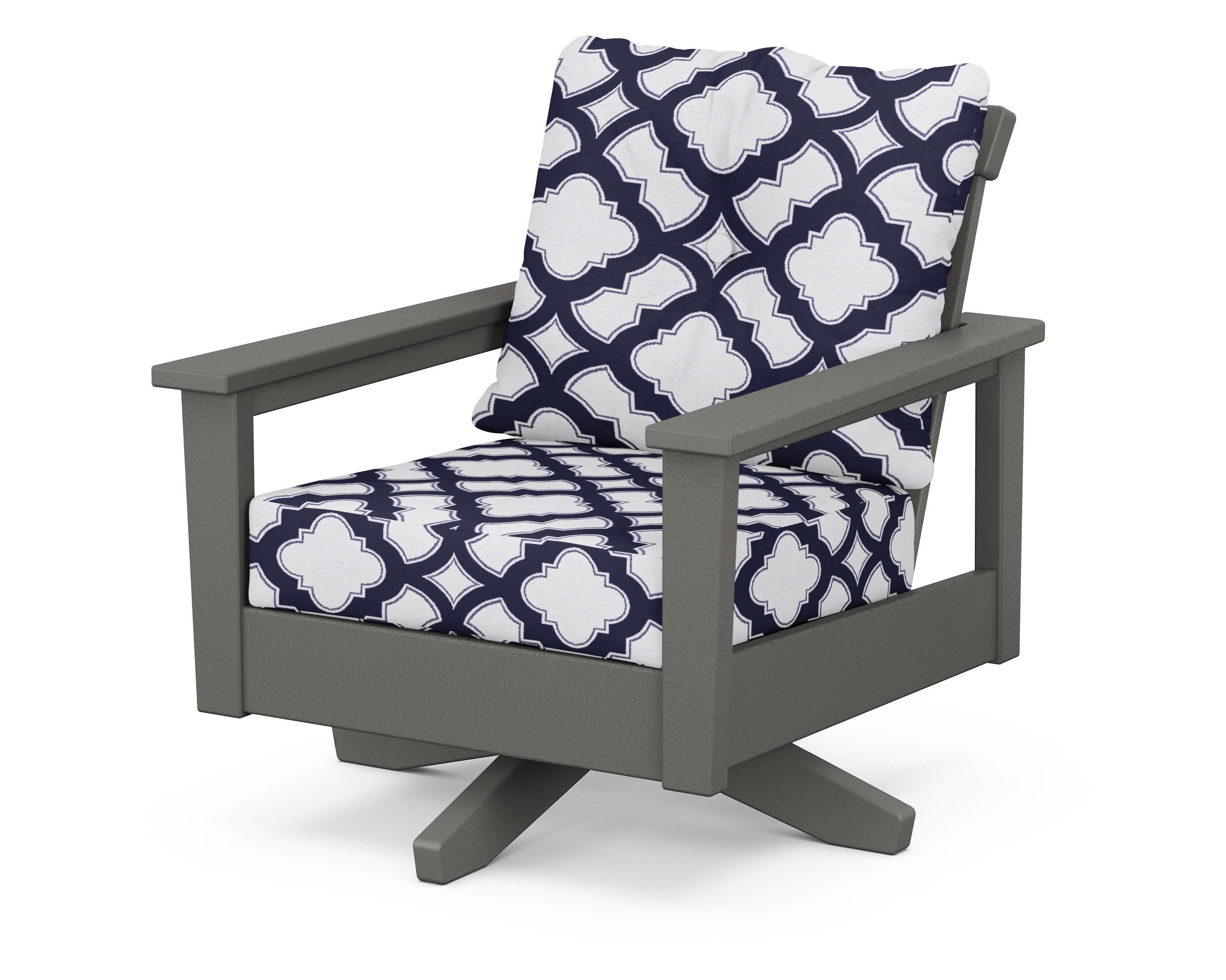 Prescott Deep Seating Swivel Chair in Slate Grey / Trellis Navy