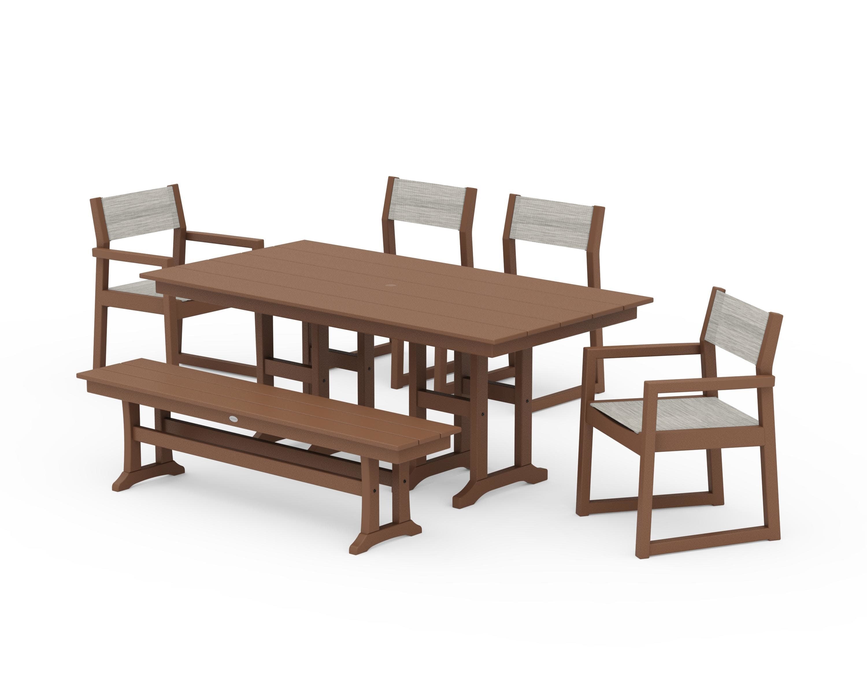 EDGE Sling 6-Piece Farmhouse Dining Set in Teak / Birch Sling