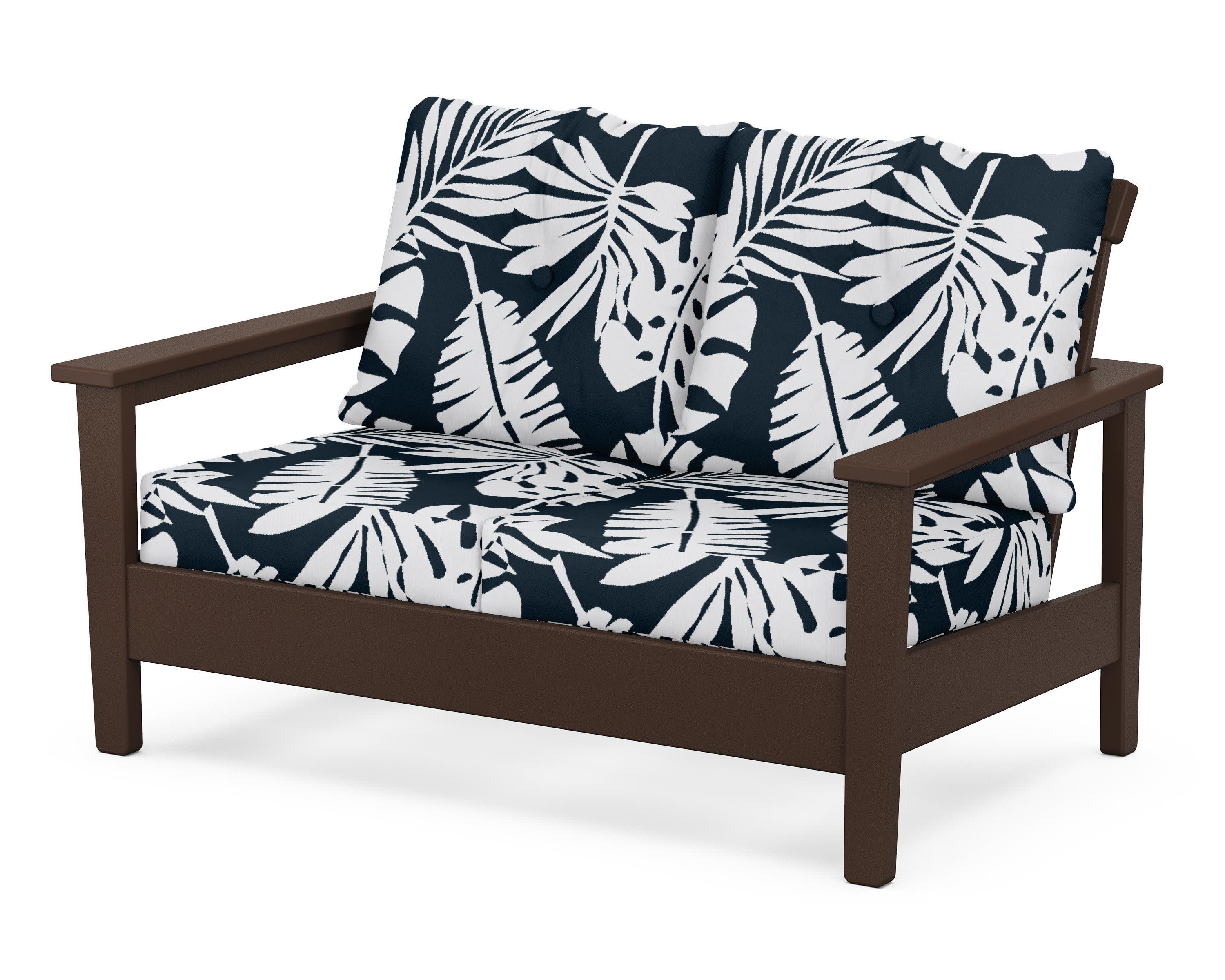 Prescott Deep Seating Loveseat in Mahogany / Leaf Marine Indigo