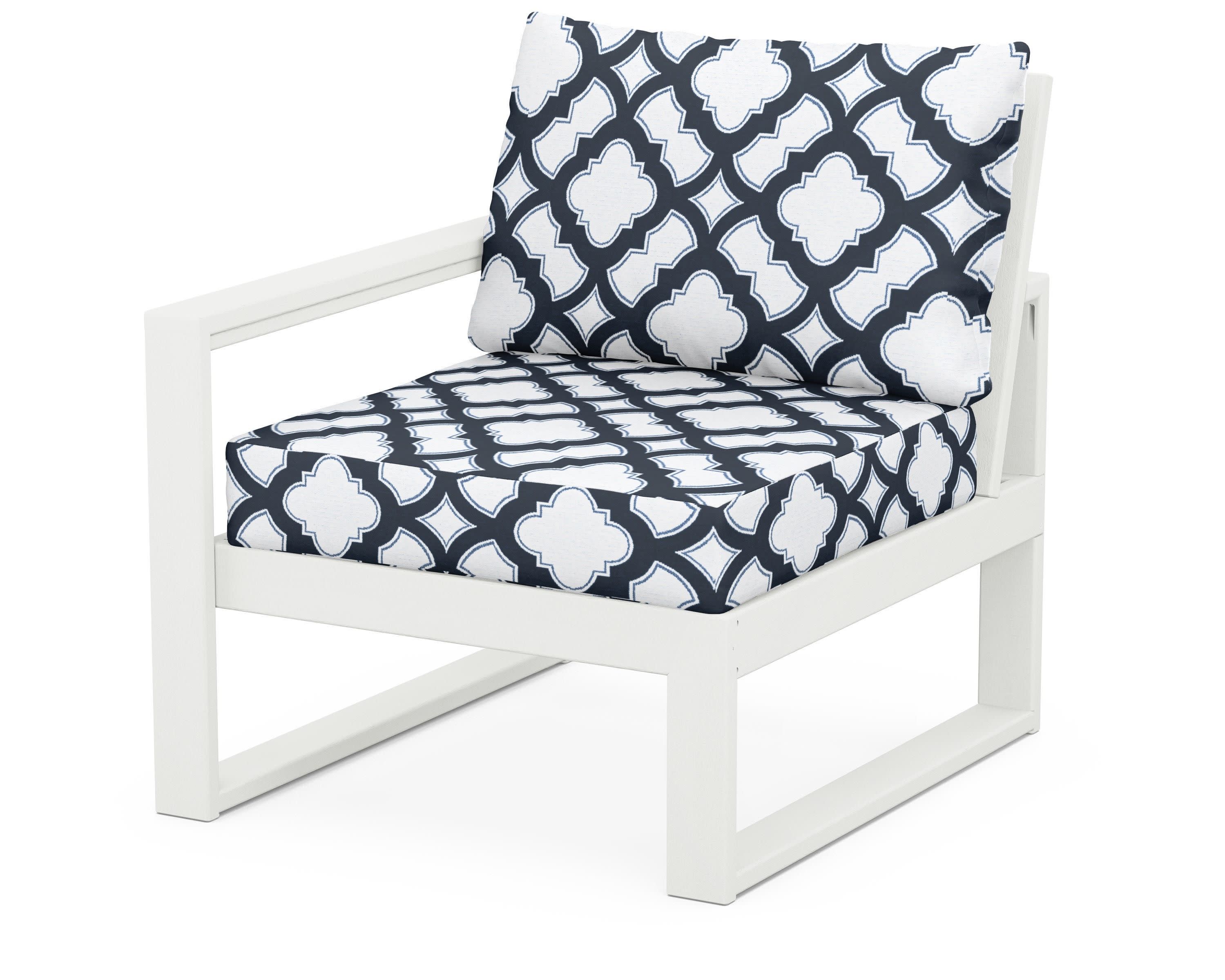 EDGE Modular Left Arm Chair in Vintage White / Trellis Marine Indigo