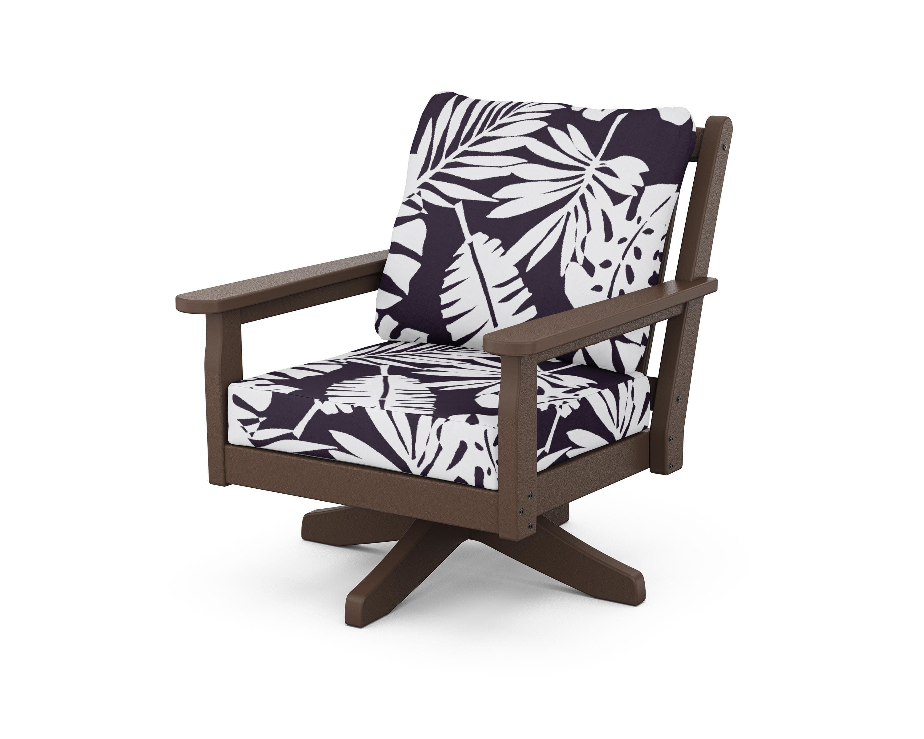 Chippendale Deep Seating Swivel Chair in Mahogany / Leaf Navy