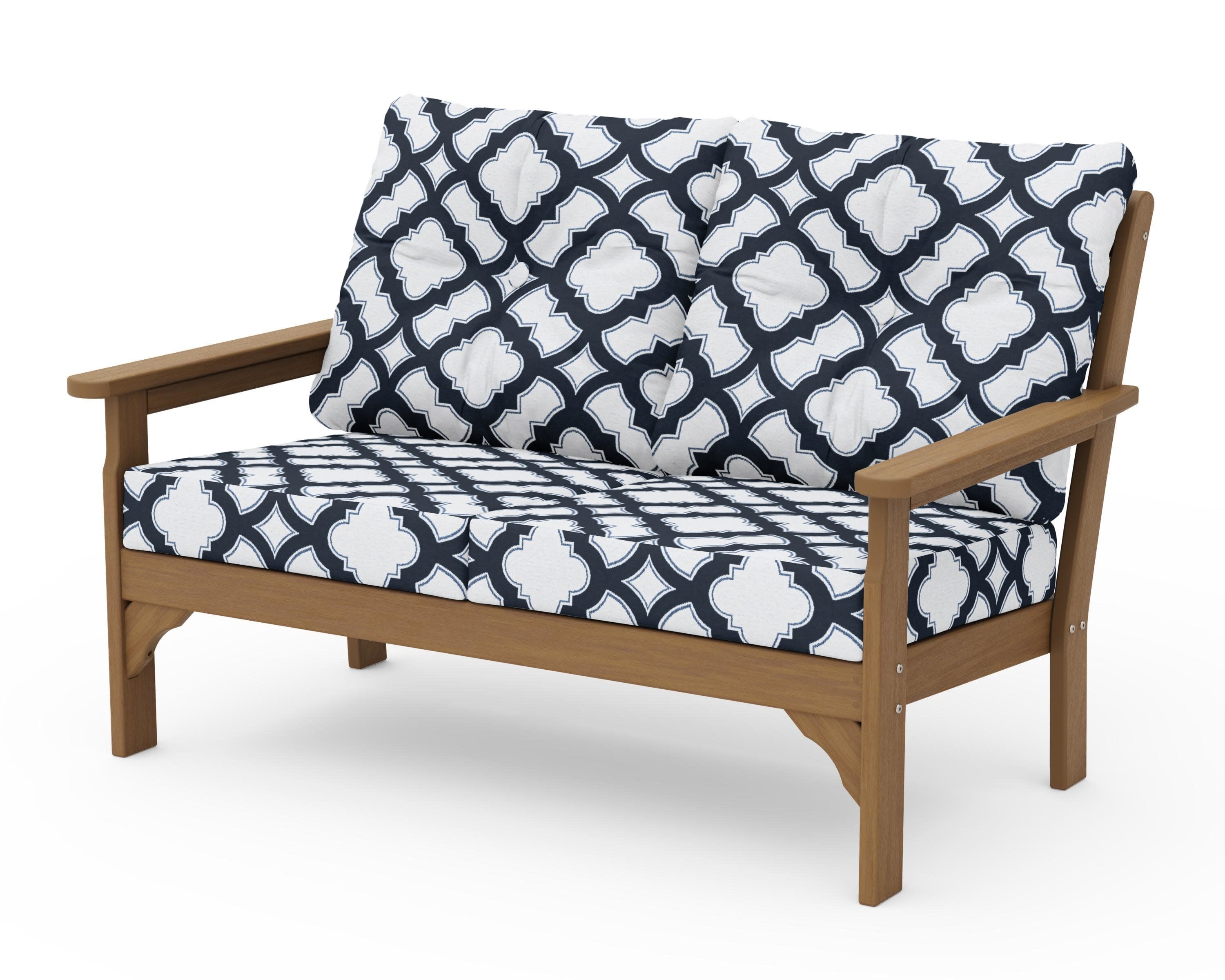 Vineyard Deep Seating Loveseat in Natural / Trellis Marine Indigo