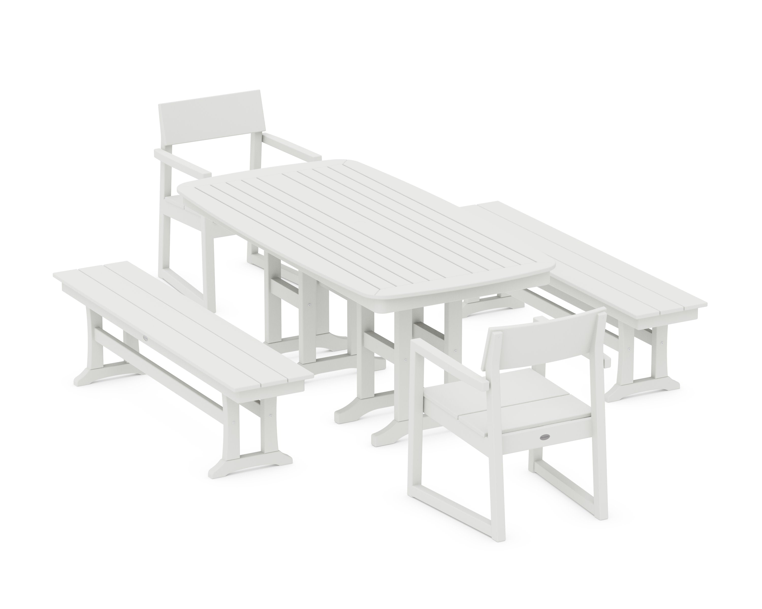 EDGE 5-Piece Dining Set with Benches in Vintage White
