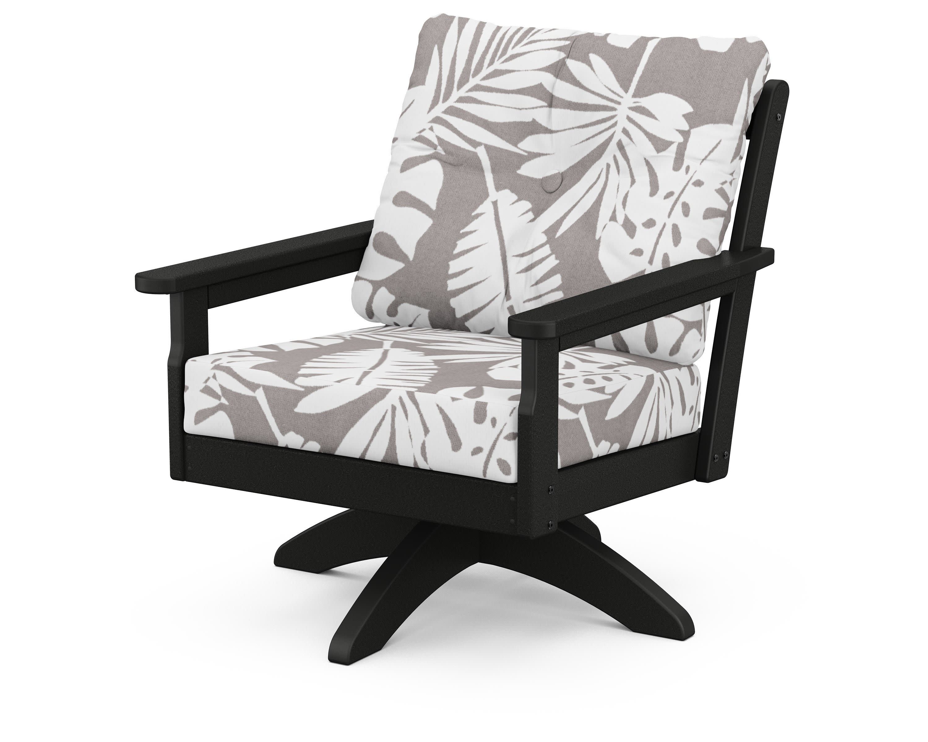 Vineyard Deep Seating Swivel Chair in Black / Leaf Grey Mist