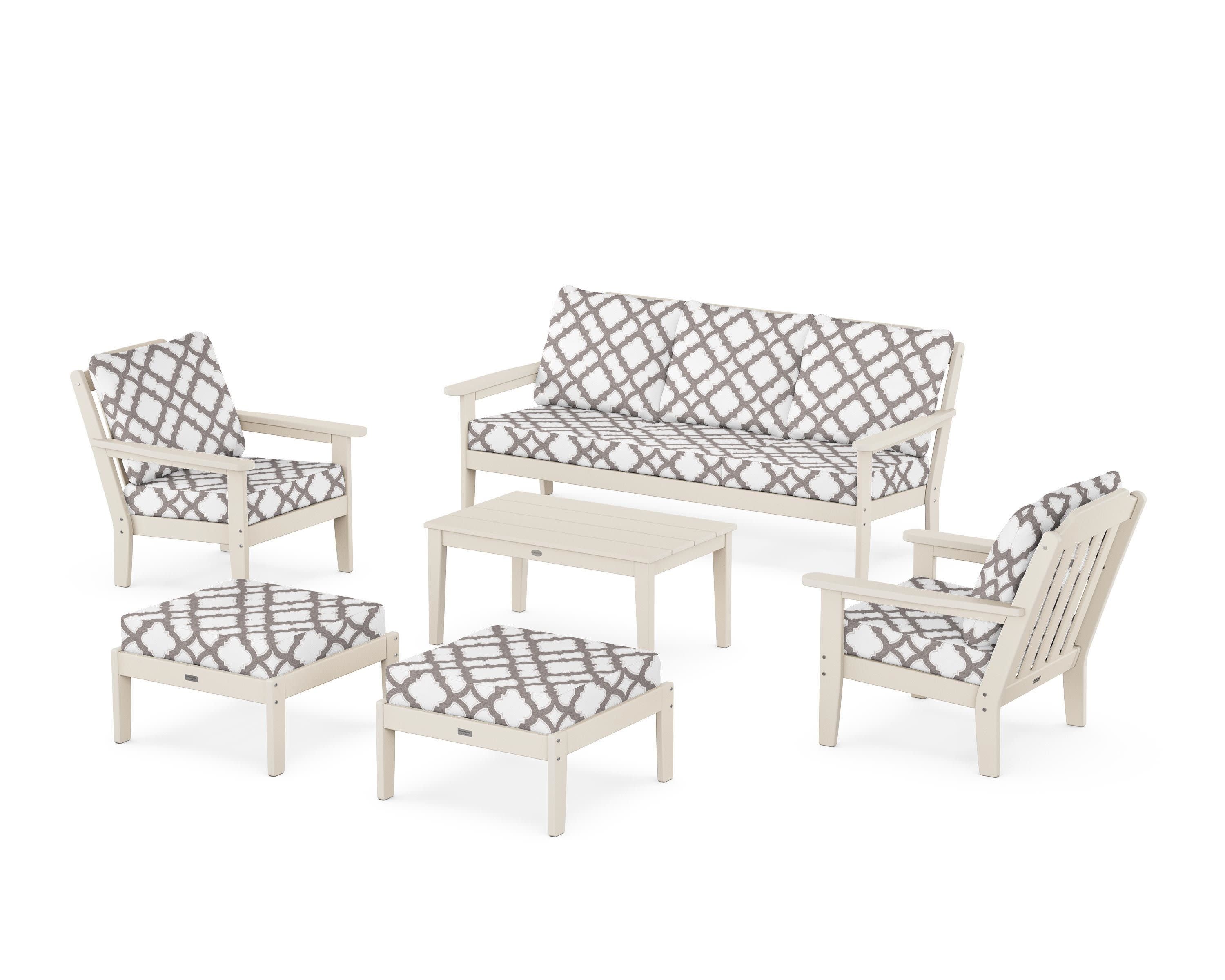 Cottage 6-Piece Lounge Sofa Set in Sand / Trellis Grey Mist
