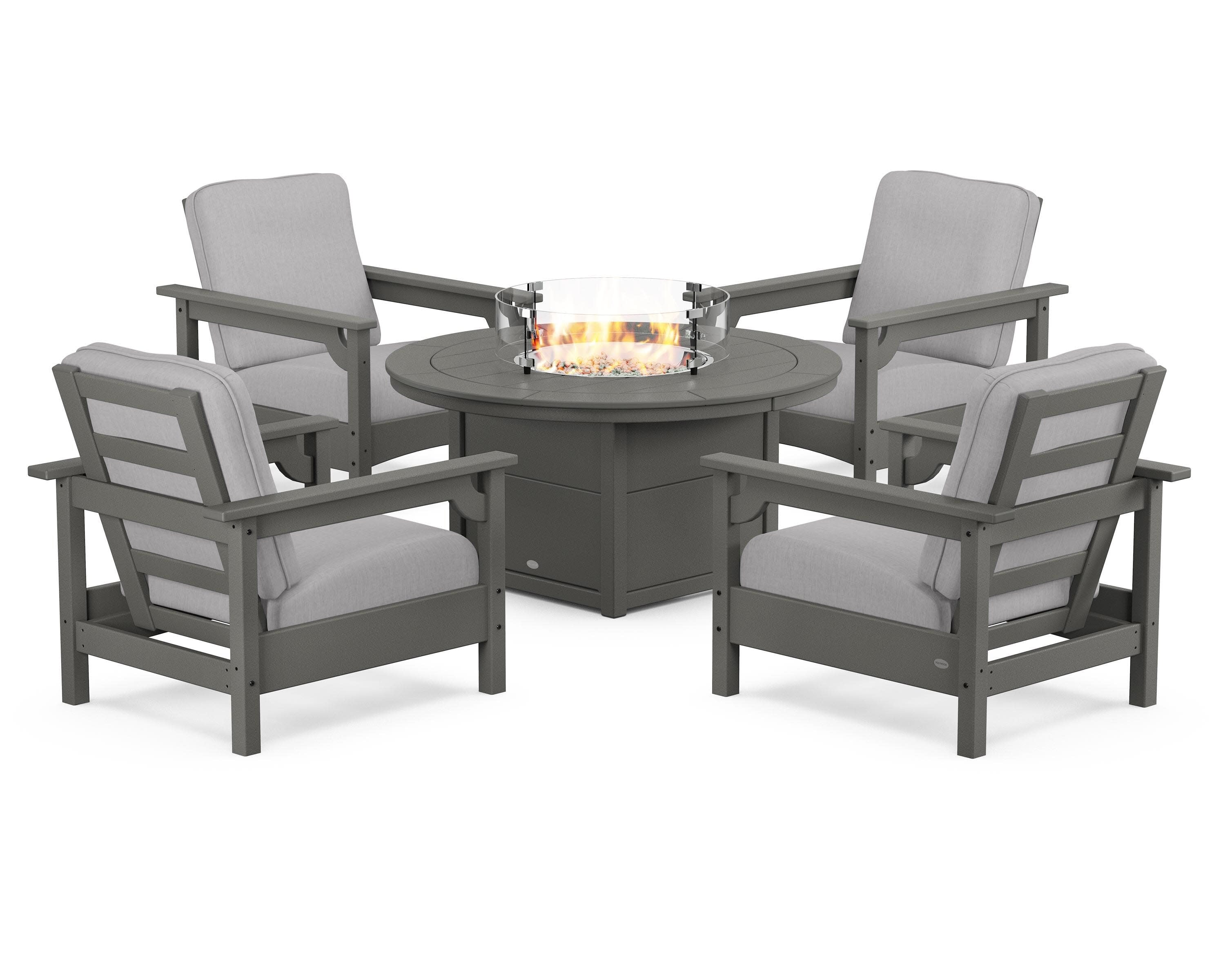 Club 5-Piece Conversation Set with Fire Pit Table in Slate Grey / Granite
