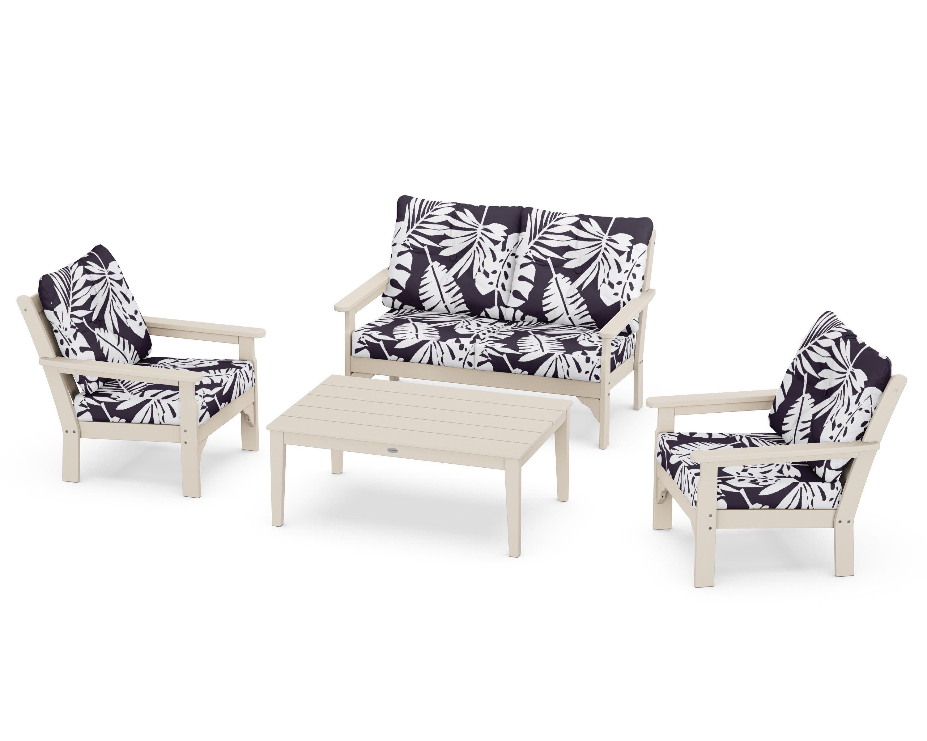 Vineyard 4-Piece Deep Seating Set in Sand / Leaf Navy