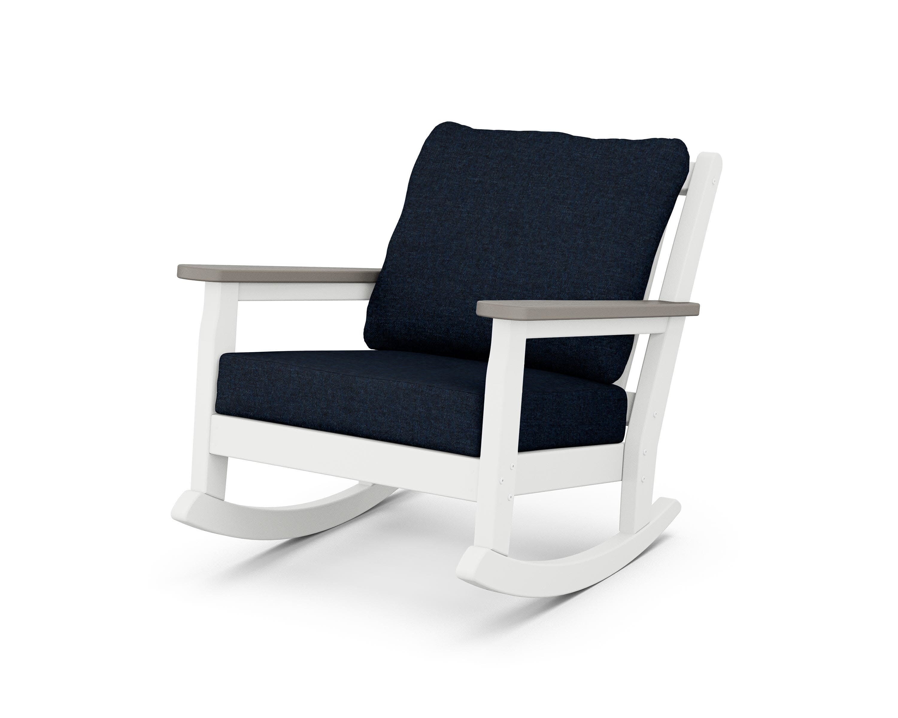 Chippendale Deep Seating Rocking Chair in White / Driftwood / Marine Indigo