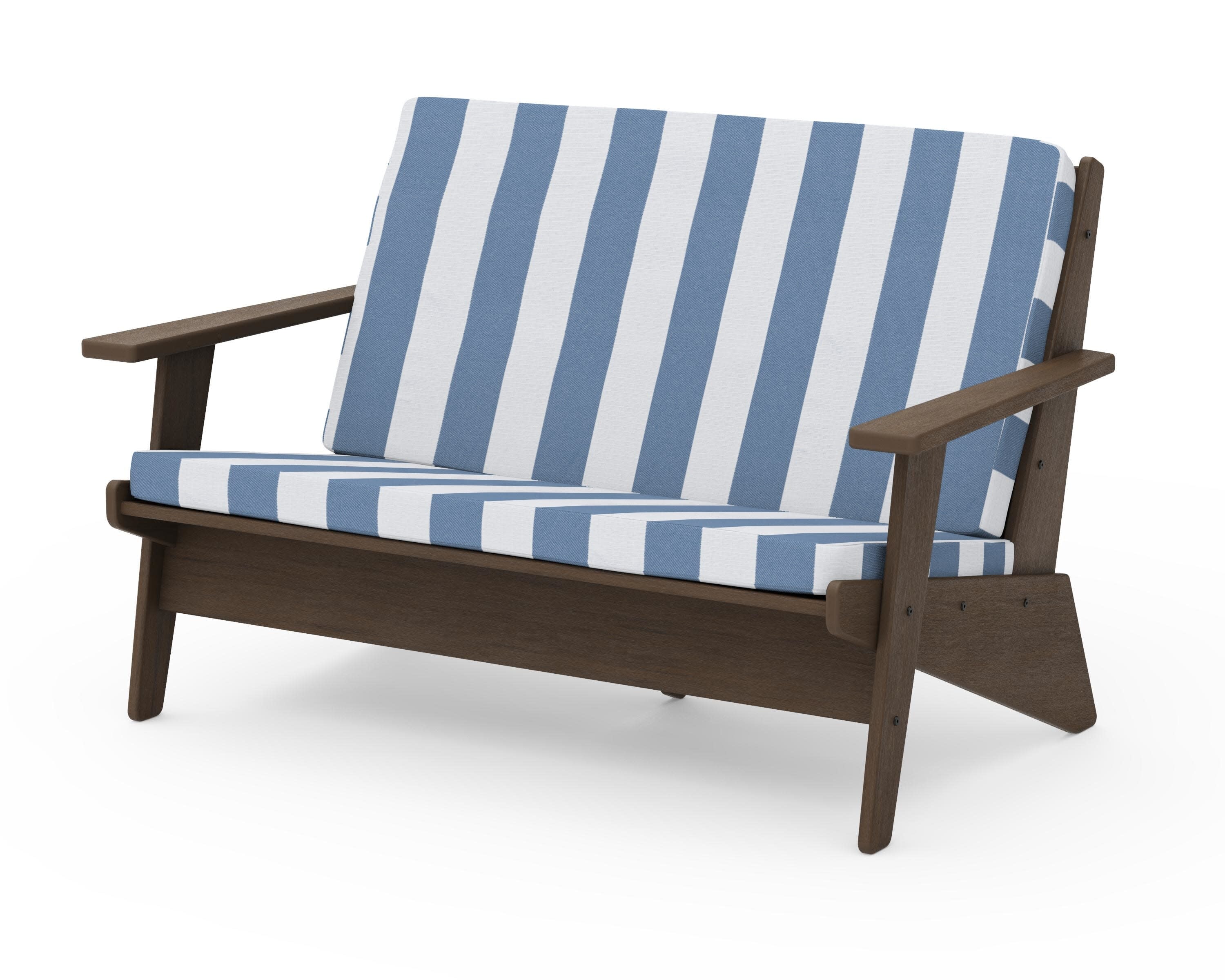 Riviera Modern Lounge Loveseat in Kona / Cabana Stripe Sky Blue