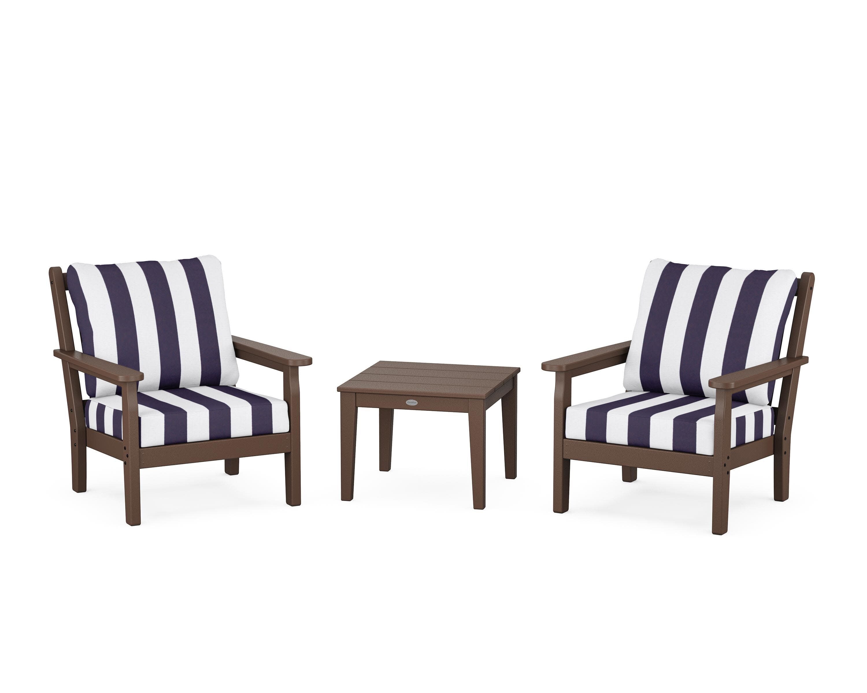 Chippendale 3-Piece Deep Seating Set in Mahogany / Cabana Stripe Navy