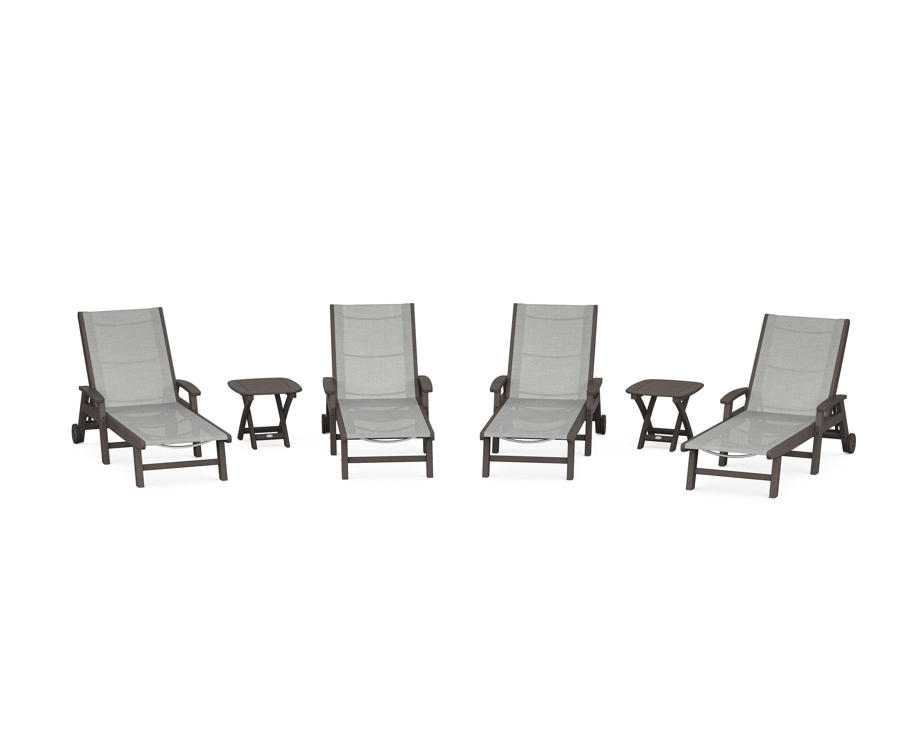 Coastal Chaise 6-Piece Set with Wheels in Vintage Coffee / Metallic Sling