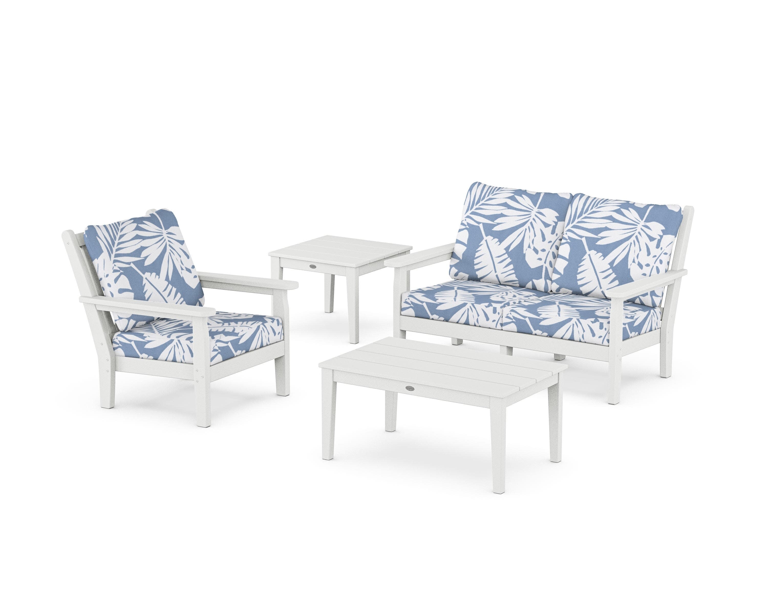 Chippendale 4-Piece Deep Seating Set in White / Leaf Sky Blue