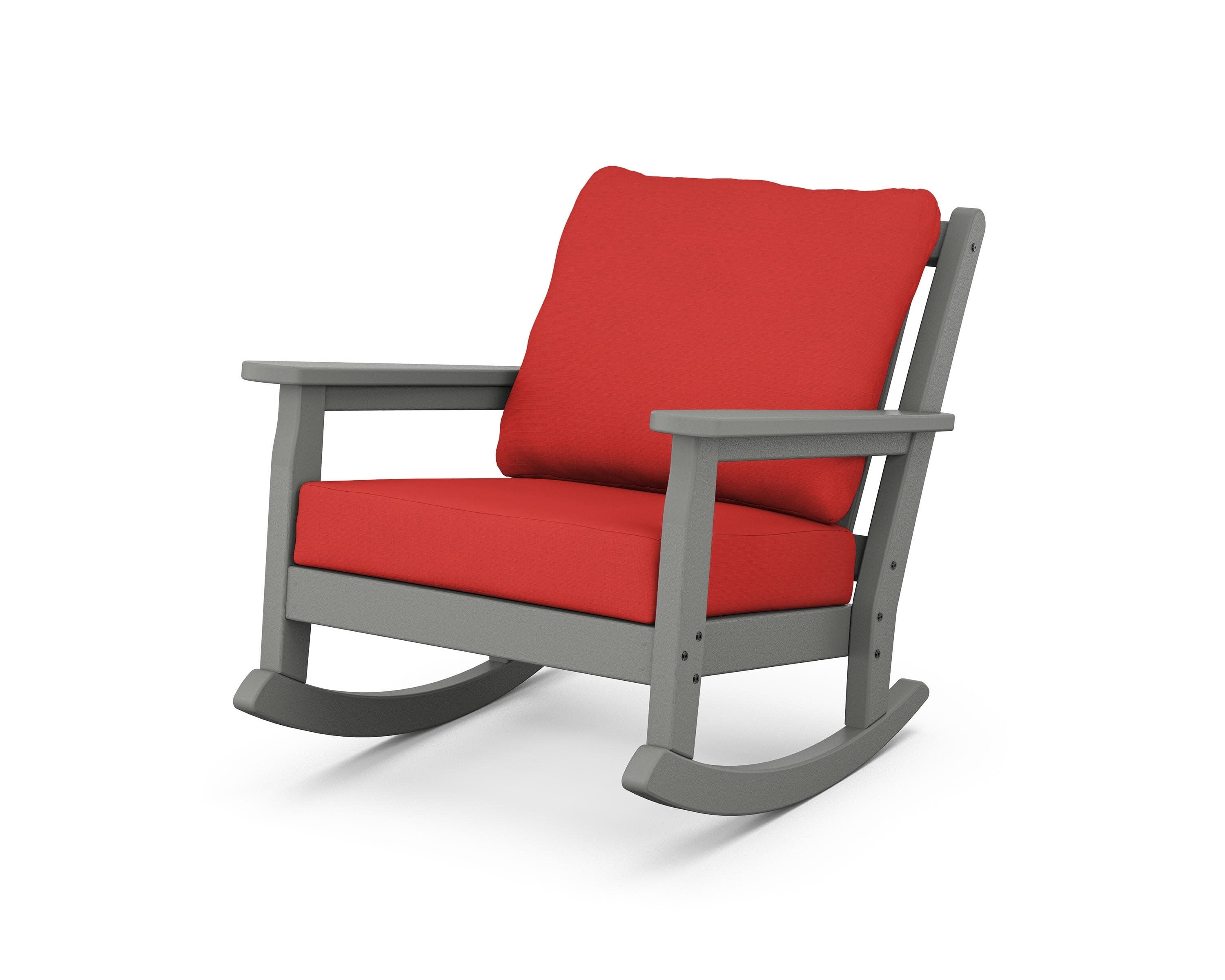Chippendale Deep Seating Rocking Chair in Slate Grey / Crimson Linen
