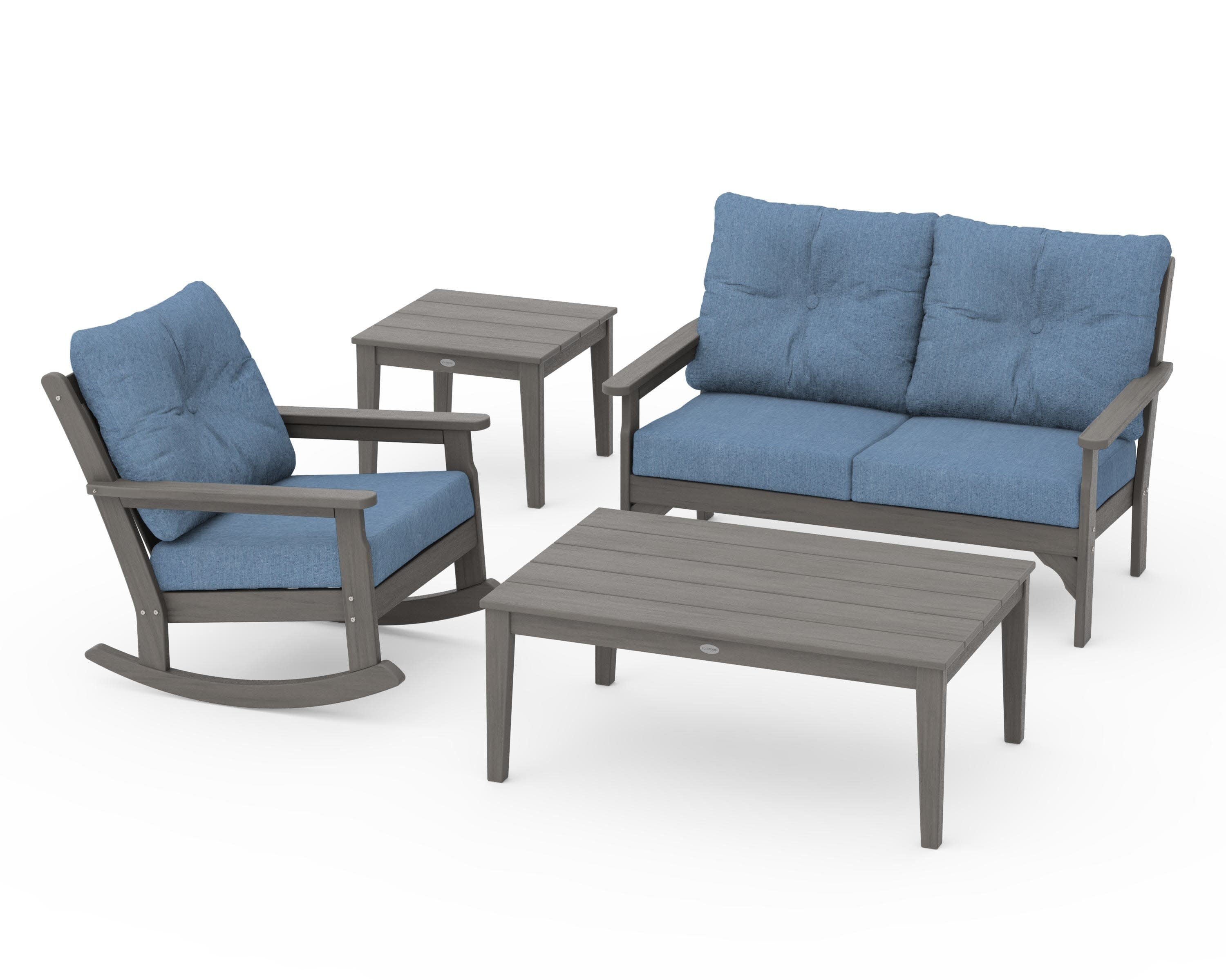 Vineyard 4-Piece Deep Seating Rocker Set in Driftwood / Sky Blue