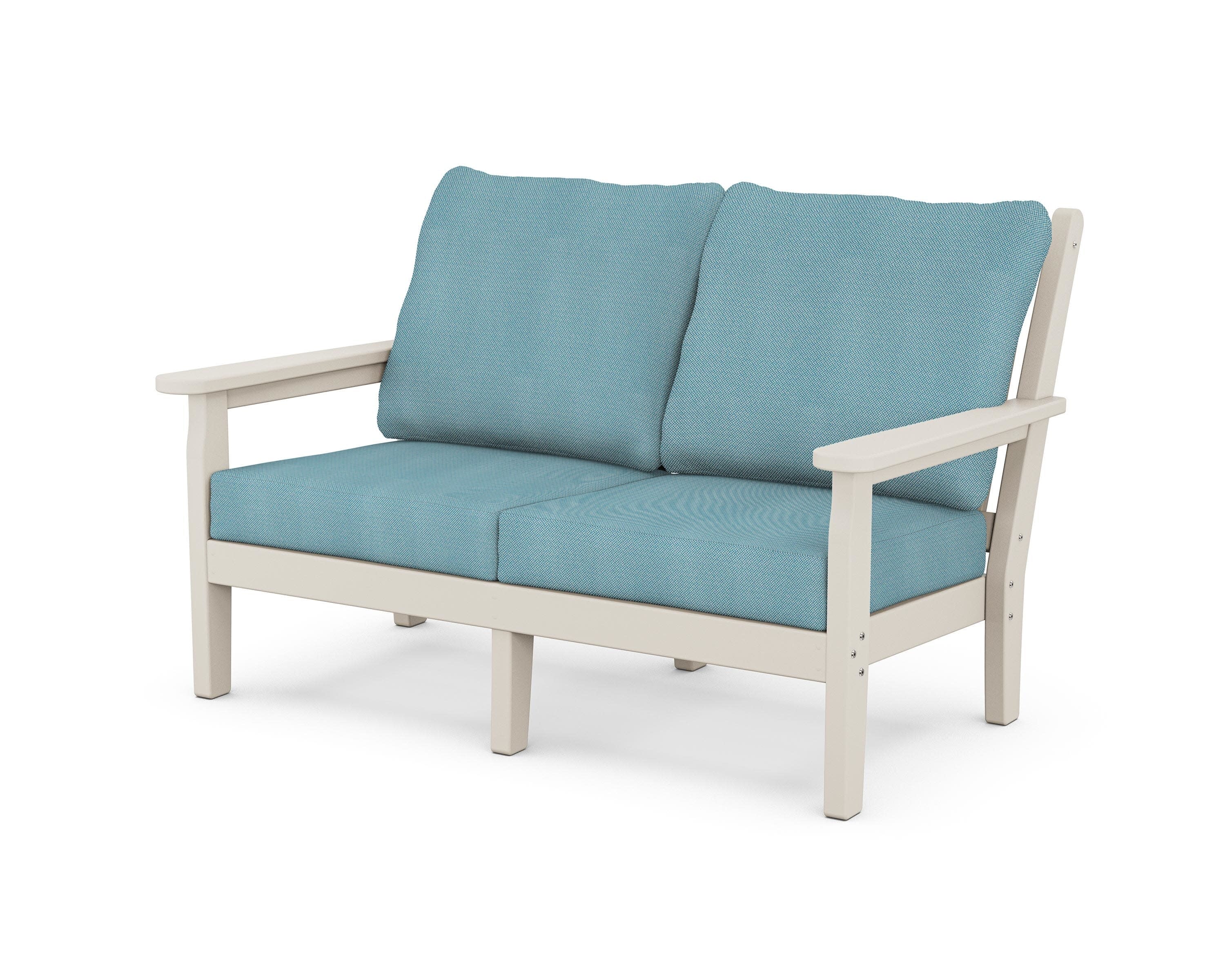 Chippendale Deep Seating Loveseat in Sand / Lattice Sky Blue