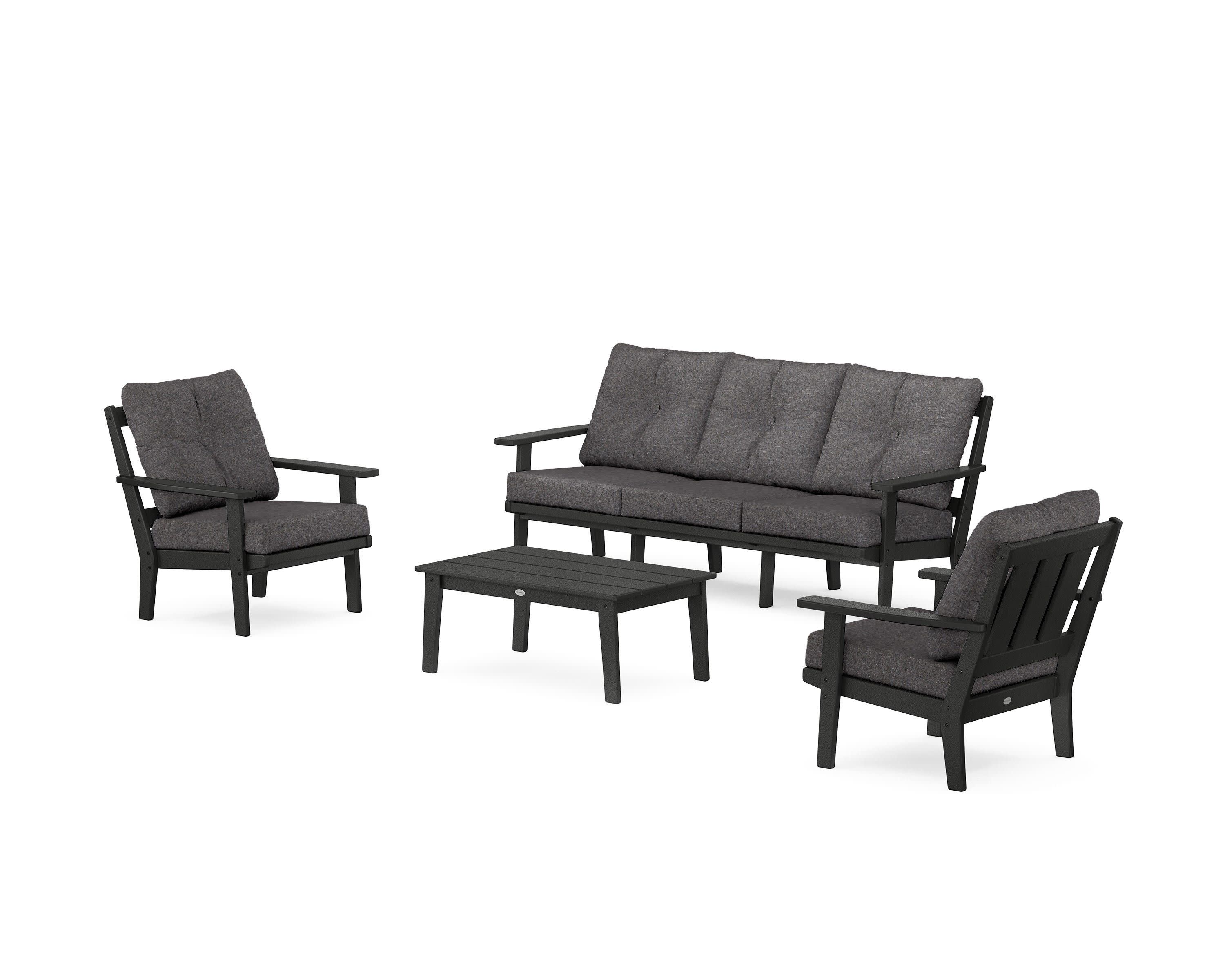 Oxford 4-Piece Deep Seating Set with Sofa in Black / Ash Charcoal