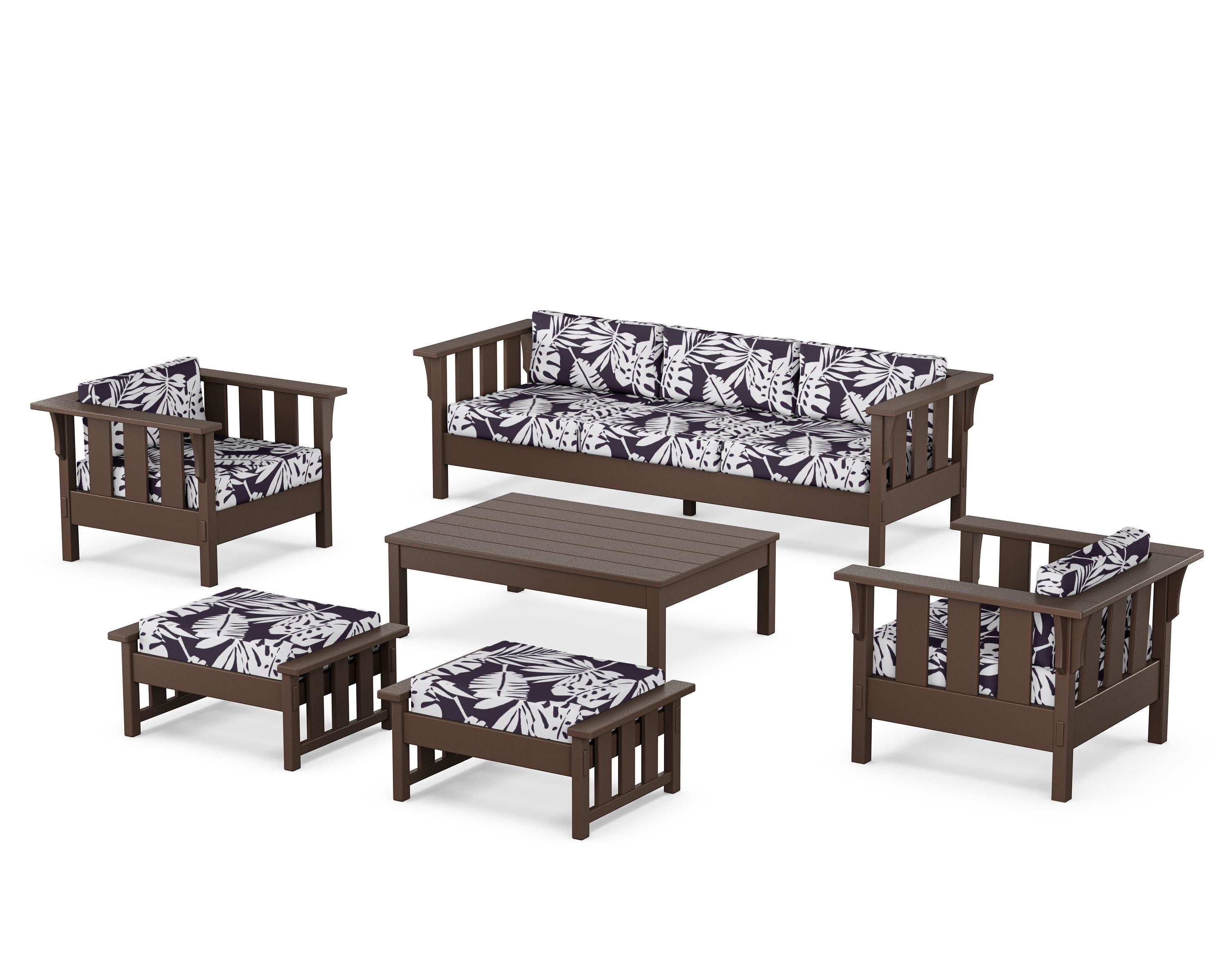 Acadia 6-Piece Lounge Sofa Set in Mahogany / Leaf Navy
