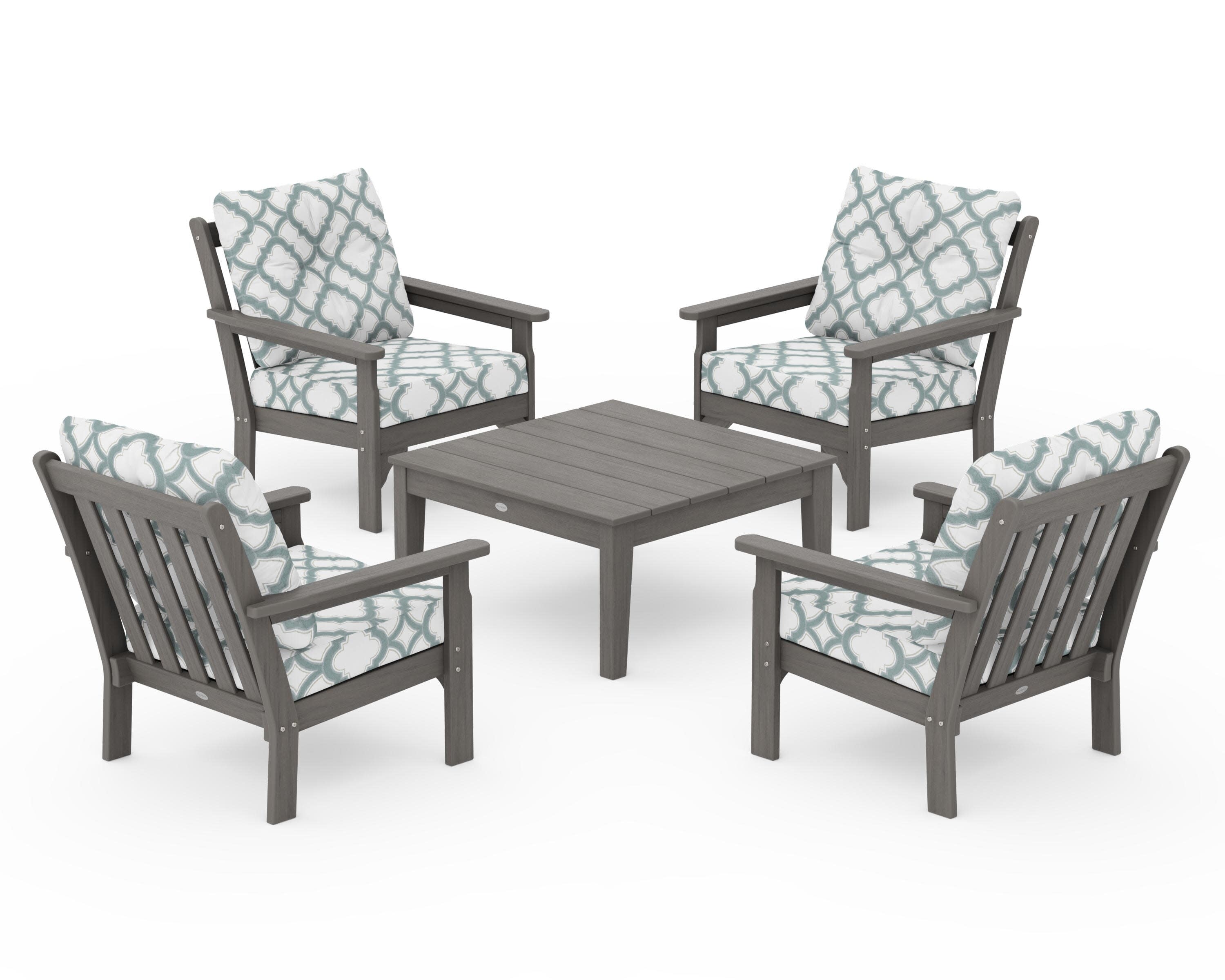 Vineyard 5-Piece Deep Seating Conversation Set in Driftwood / Trellis Glacier Spa