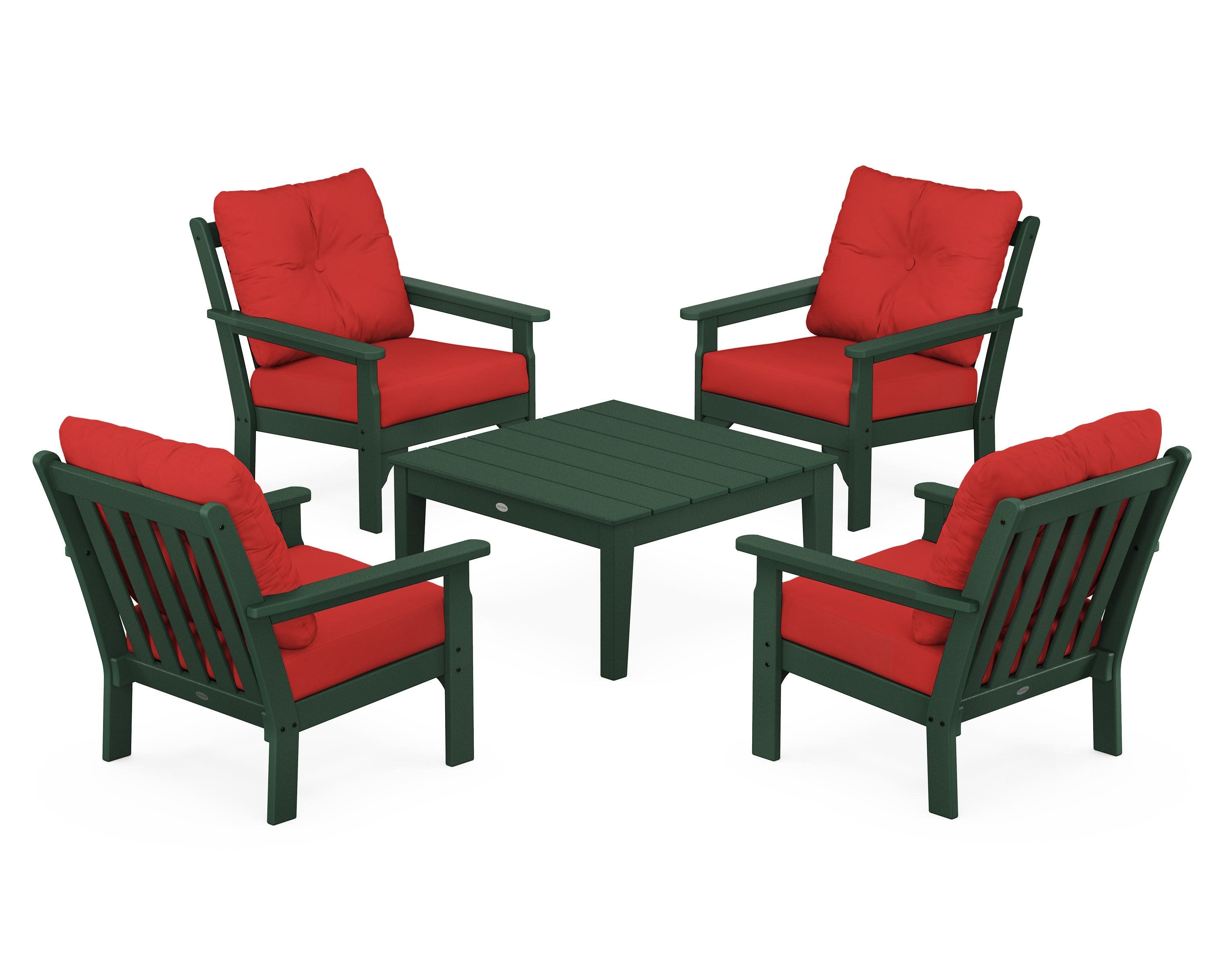 Vineyard 5-Piece Deep Seating Conversation Set in Green / Crimson Linen