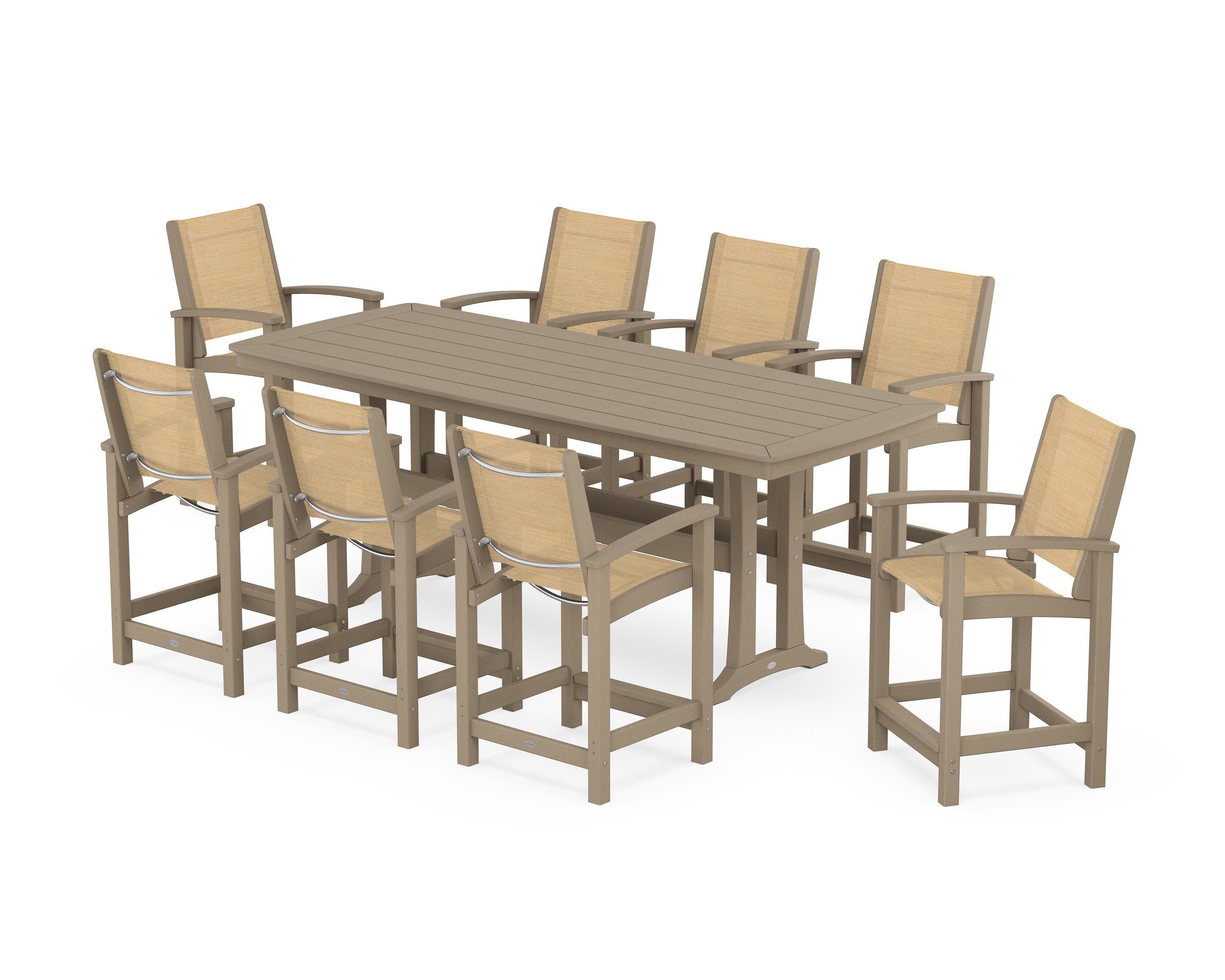 Coastal 9-Piece Counter Set with Trestle Legs in Vintage Sahara / Dupioni Apricot Sling