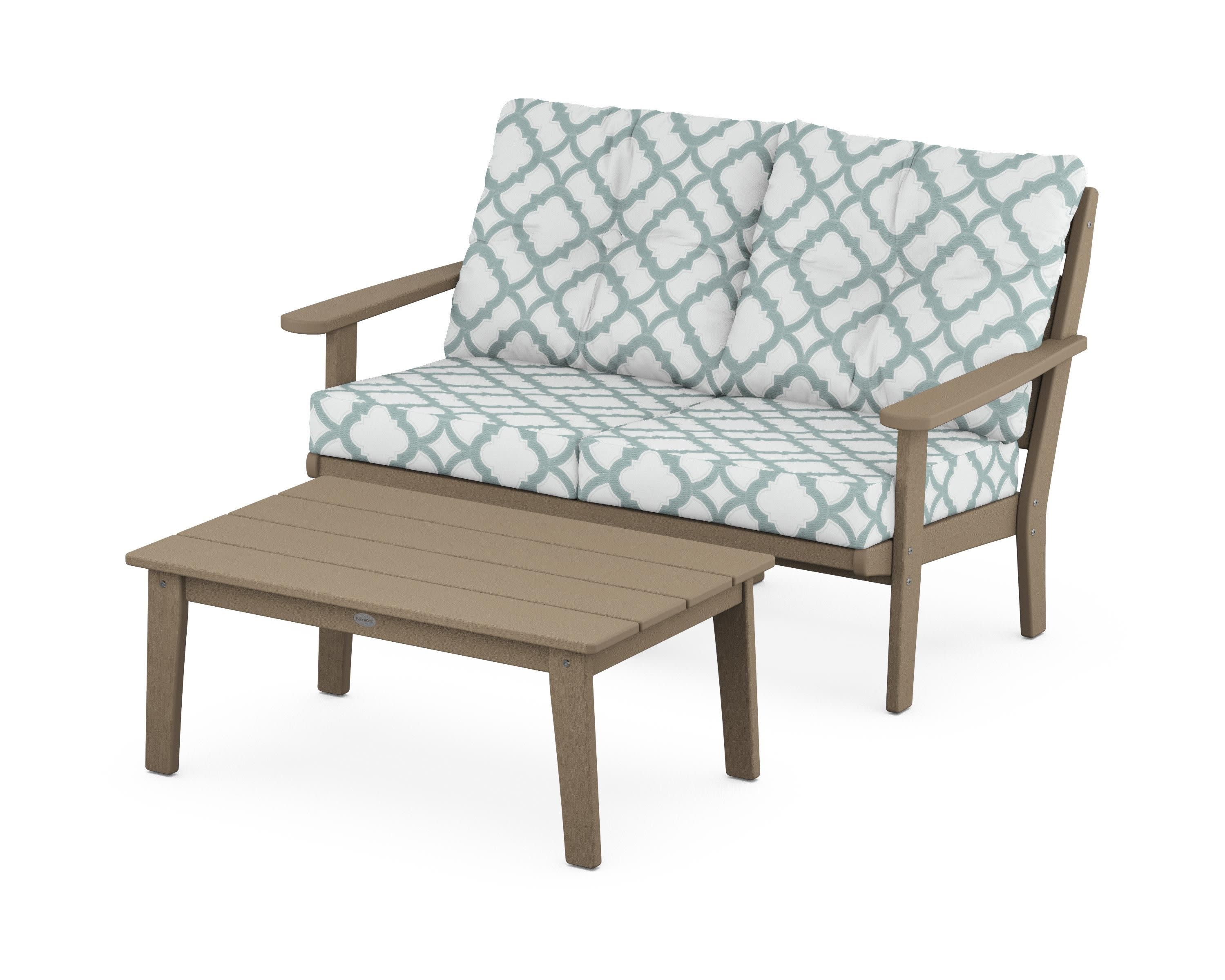 Lakeside 2-Piece Lounge Loveseat Set in Vintage Sahara / Trellis Glacier Spa