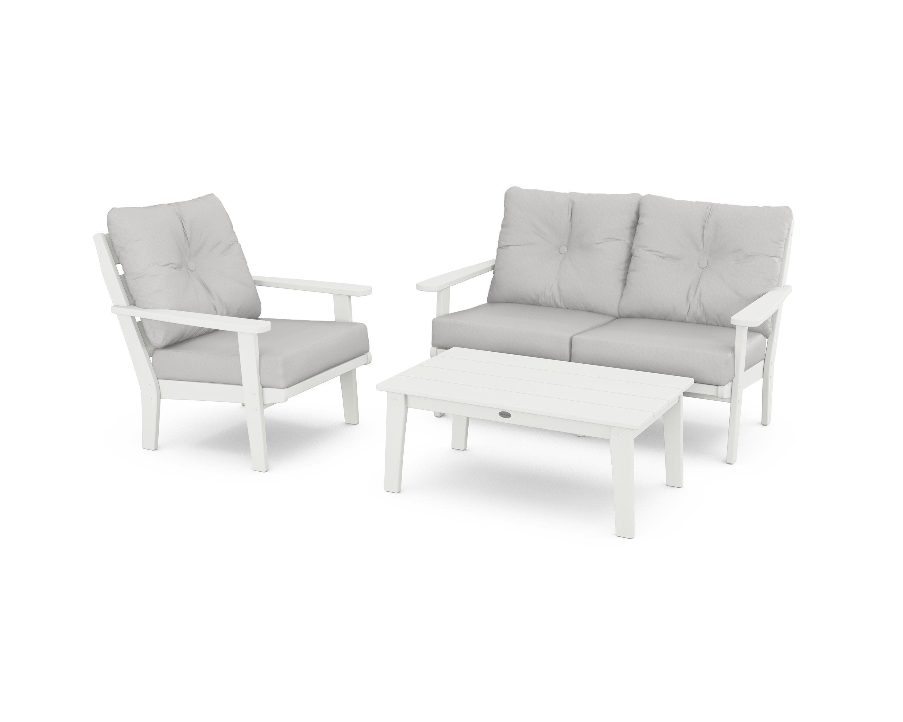 Lakeside 3-Piece Deep Seating Set in Vintage White / Diamond in the Rough