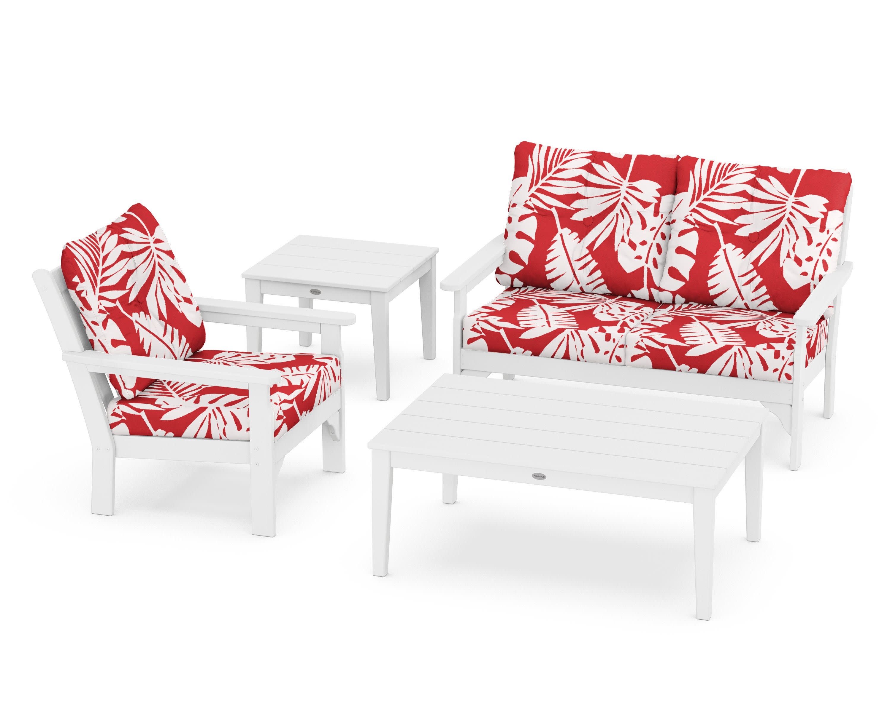 Vineyard 4-Piece Deep Seating Set in White / Leaf Crimson