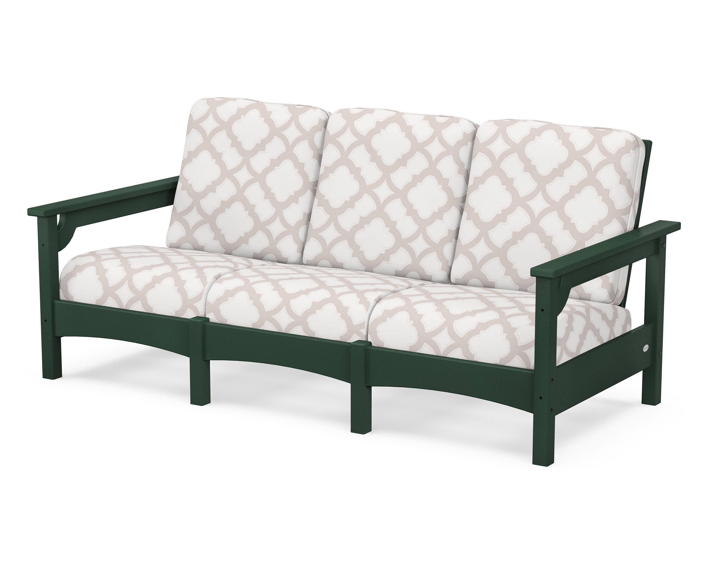 Club Sofa in Green / Trellis Dune Burlap
