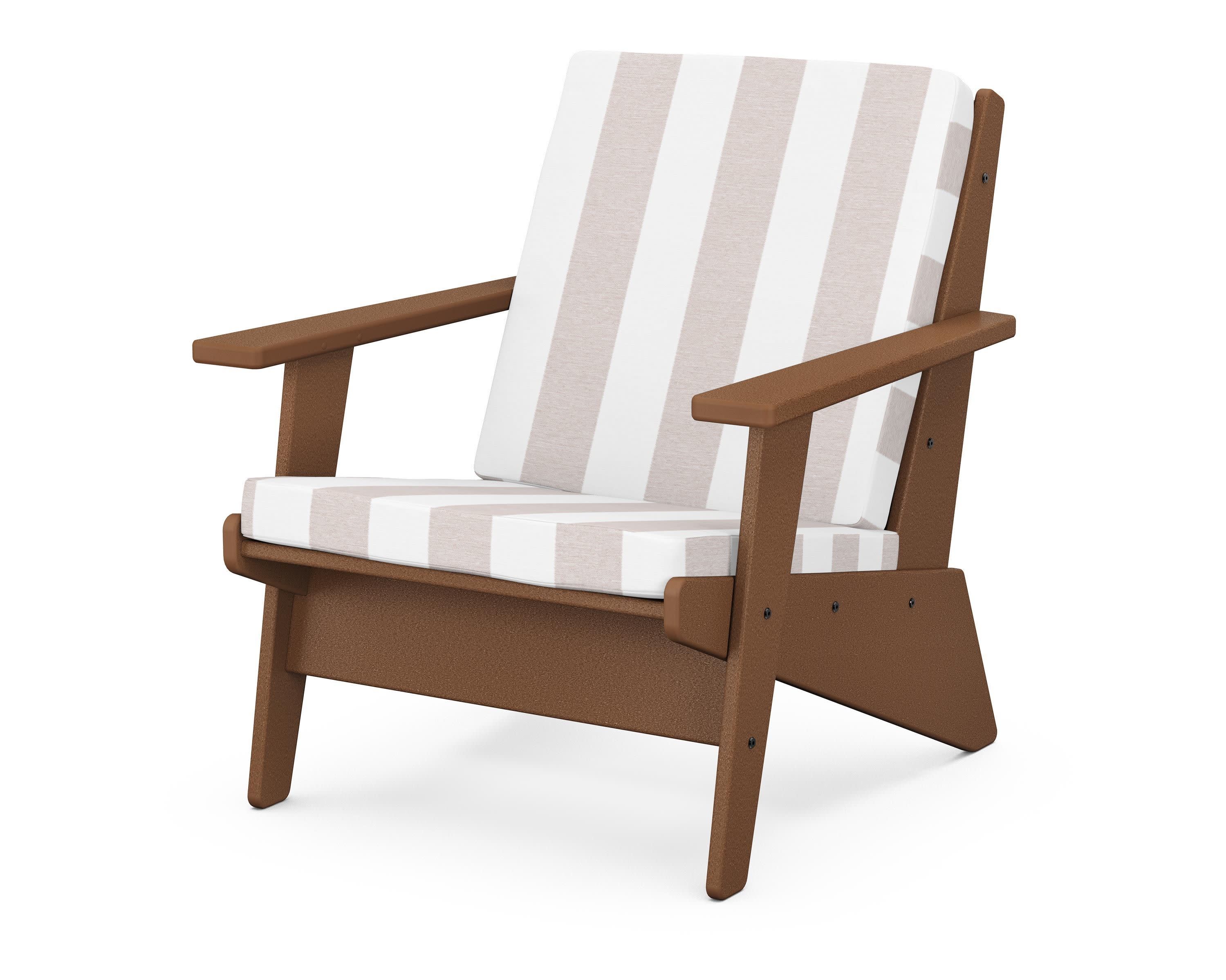 Riviera Modern Lounge Chair in Teak / Cabana Stripe Dune Burlap