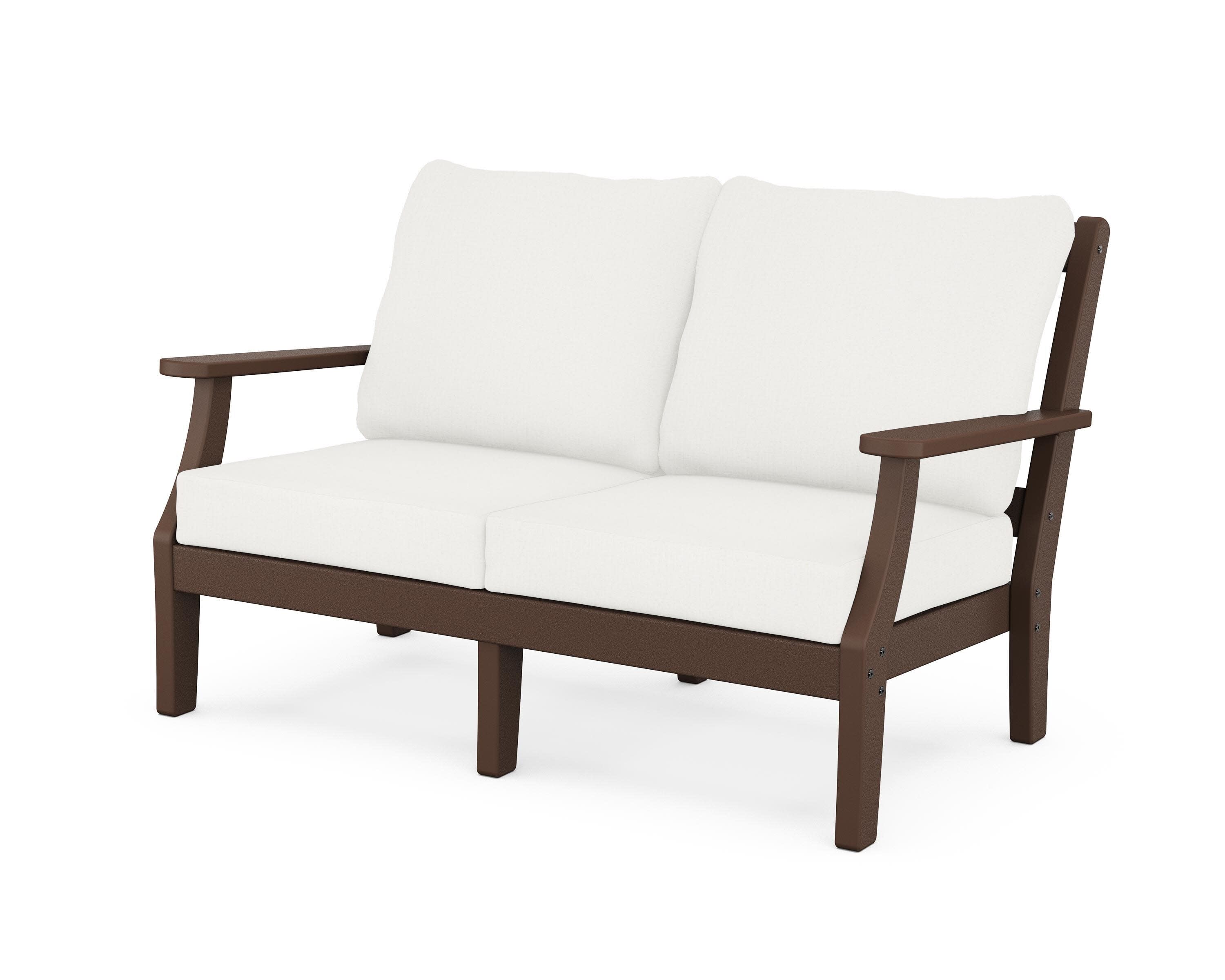 Chinoiserie Deep Seating Loveseat in Mahogany / Natural Linen