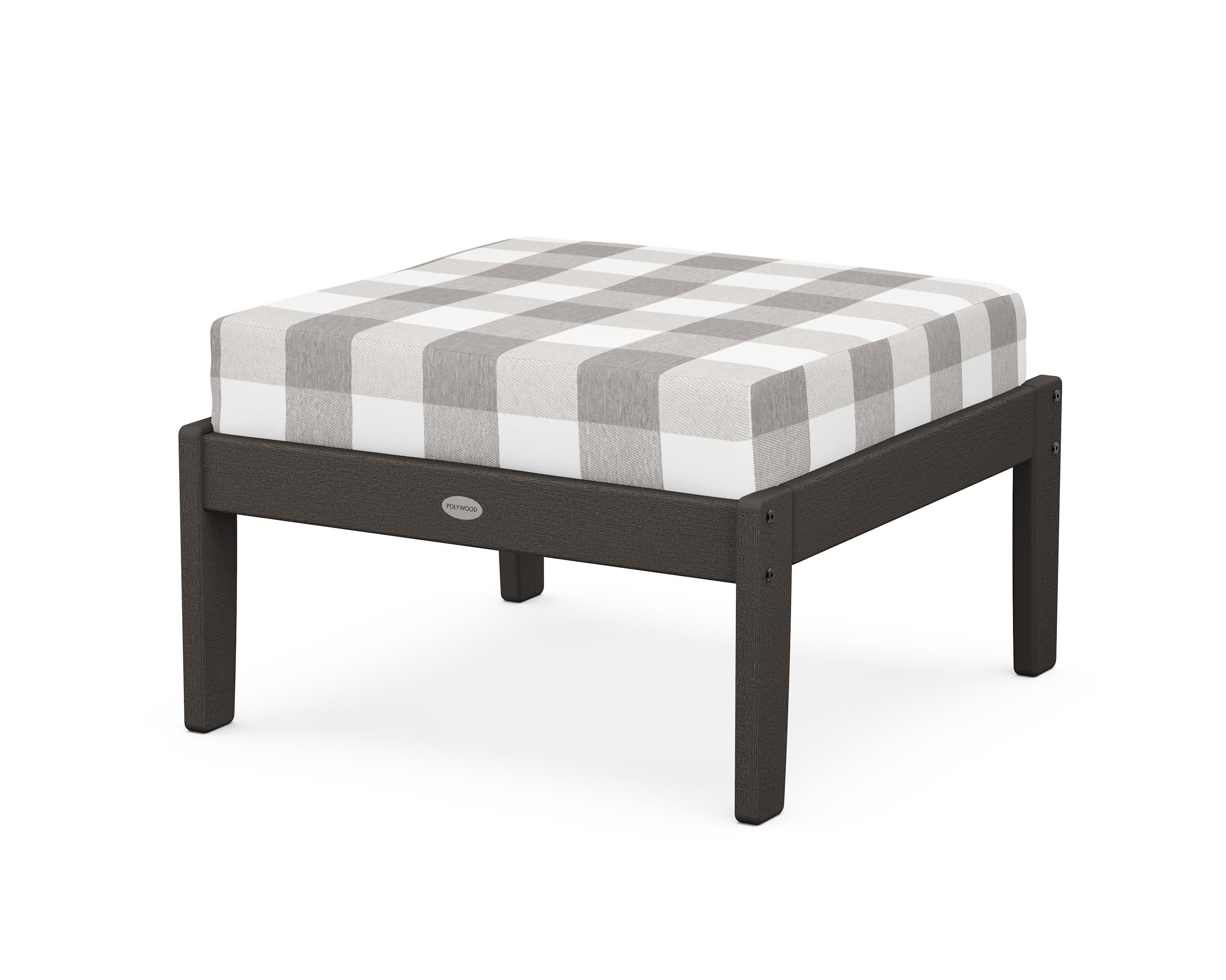 Braxton Deep Seating Ottoman in Vintage Coffee / Buffalo Plaid Grey Mist