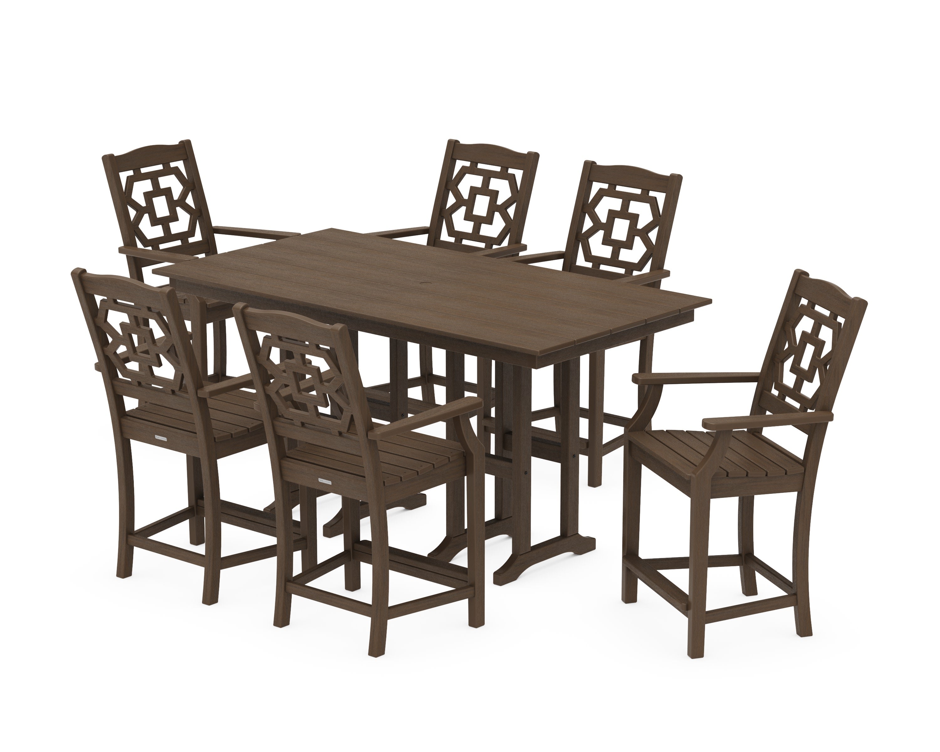 Chinoiserie Arm Chair 7-Piece Farmhouse Counter Set in Kona