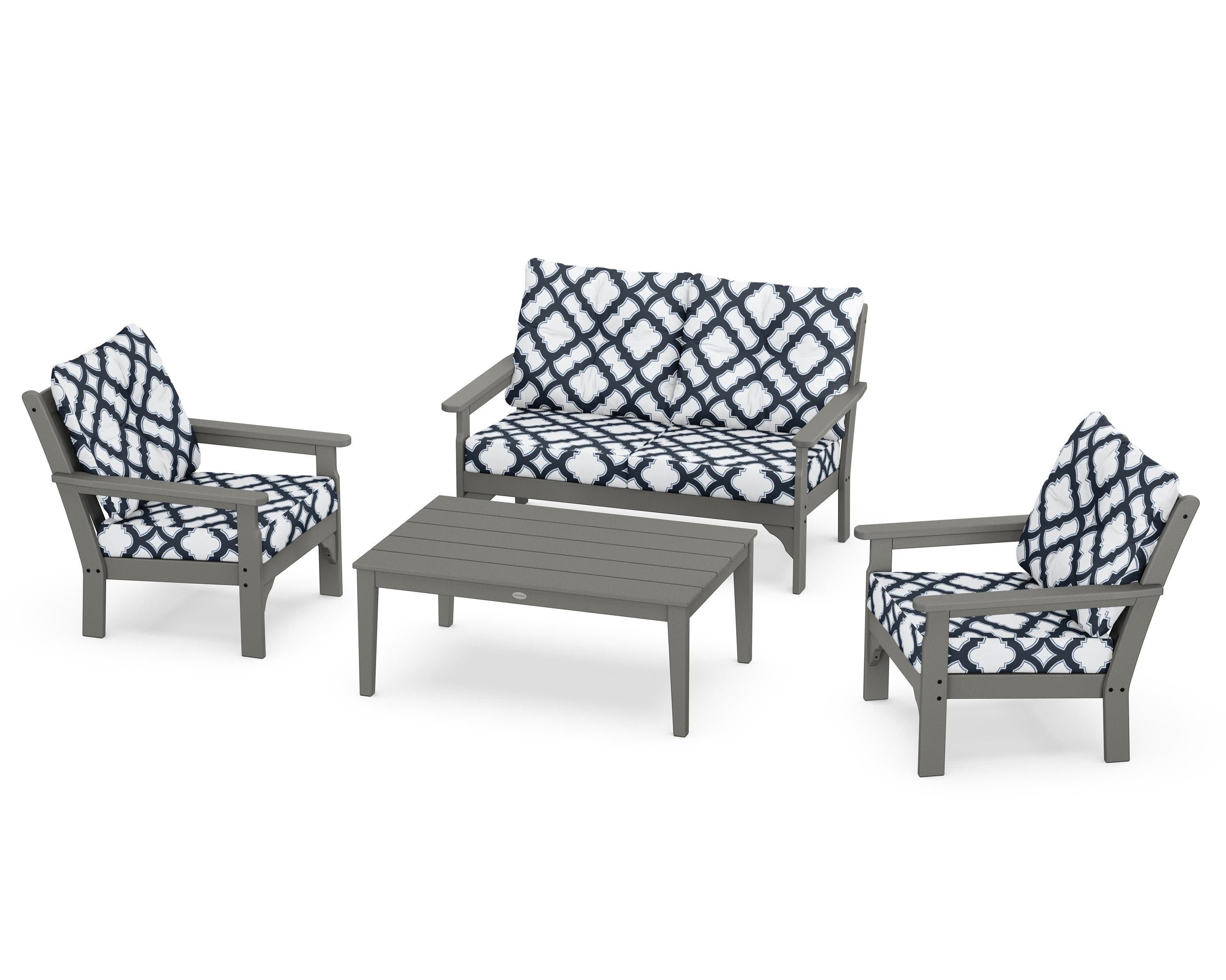 Vineyard 4-Piece Deep Seating Set in Slate Grey / Trellis Marine Indigo