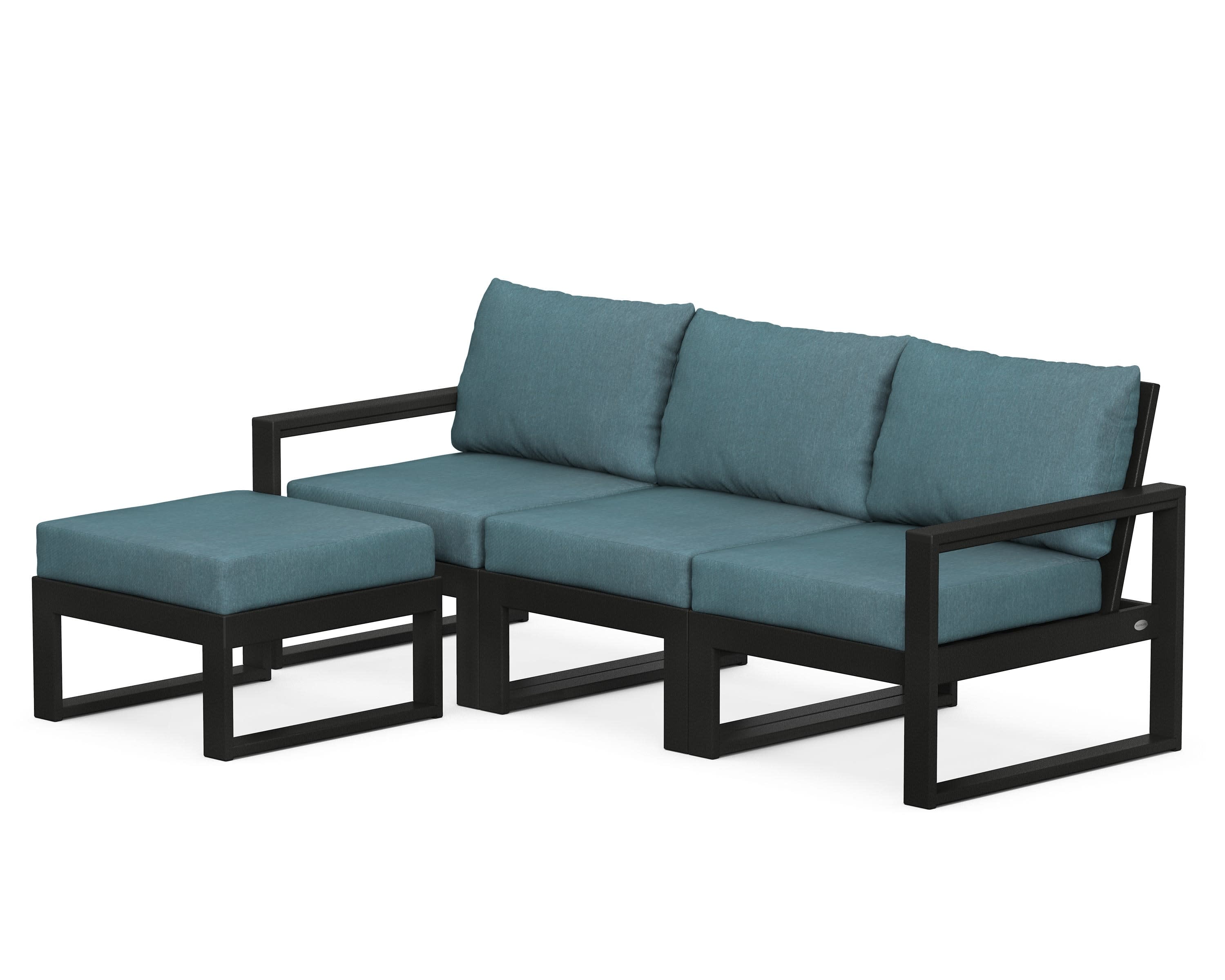 EDGE 4-Piece Modular Deep Seating Set with Ottoman in Black / Ocean Teal