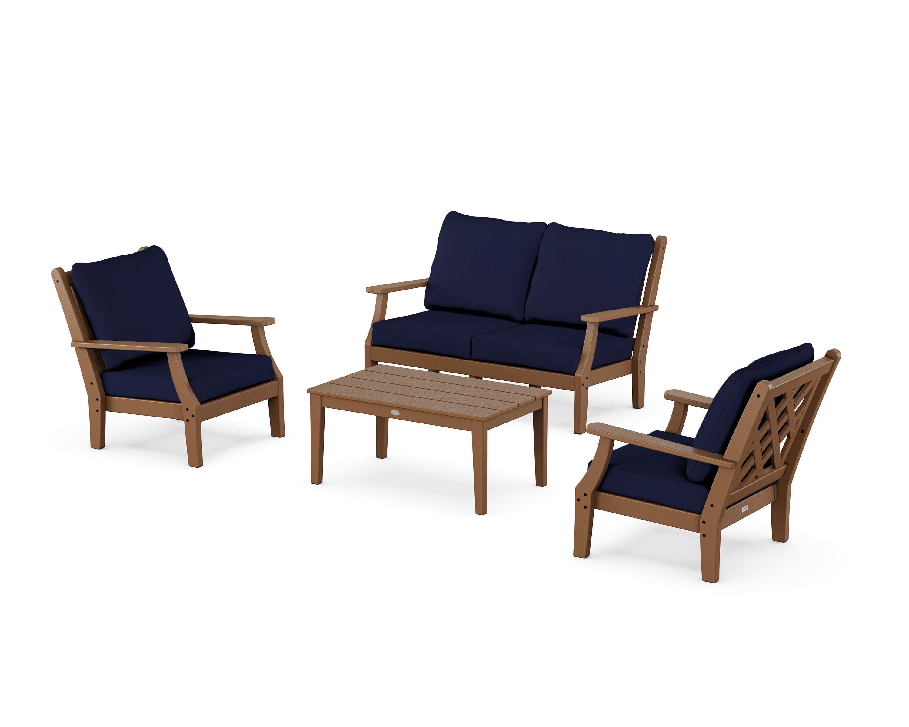 Wovendale 4-Piece Deep Seating Set with Loveseat in Teak / Navy