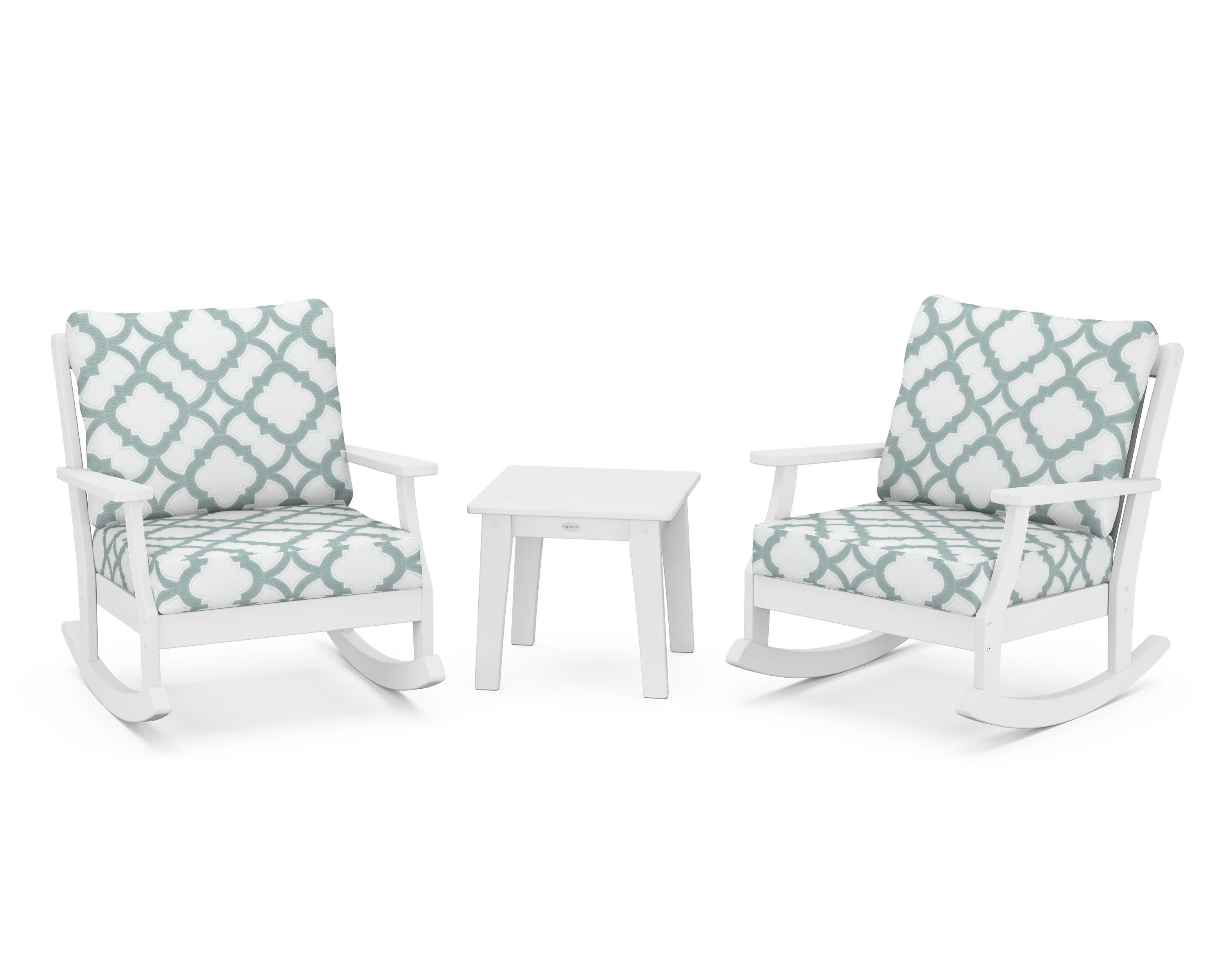 Braxton 3-Piece Deep Seating Rocker Set in White / Trellis Glacier Spa