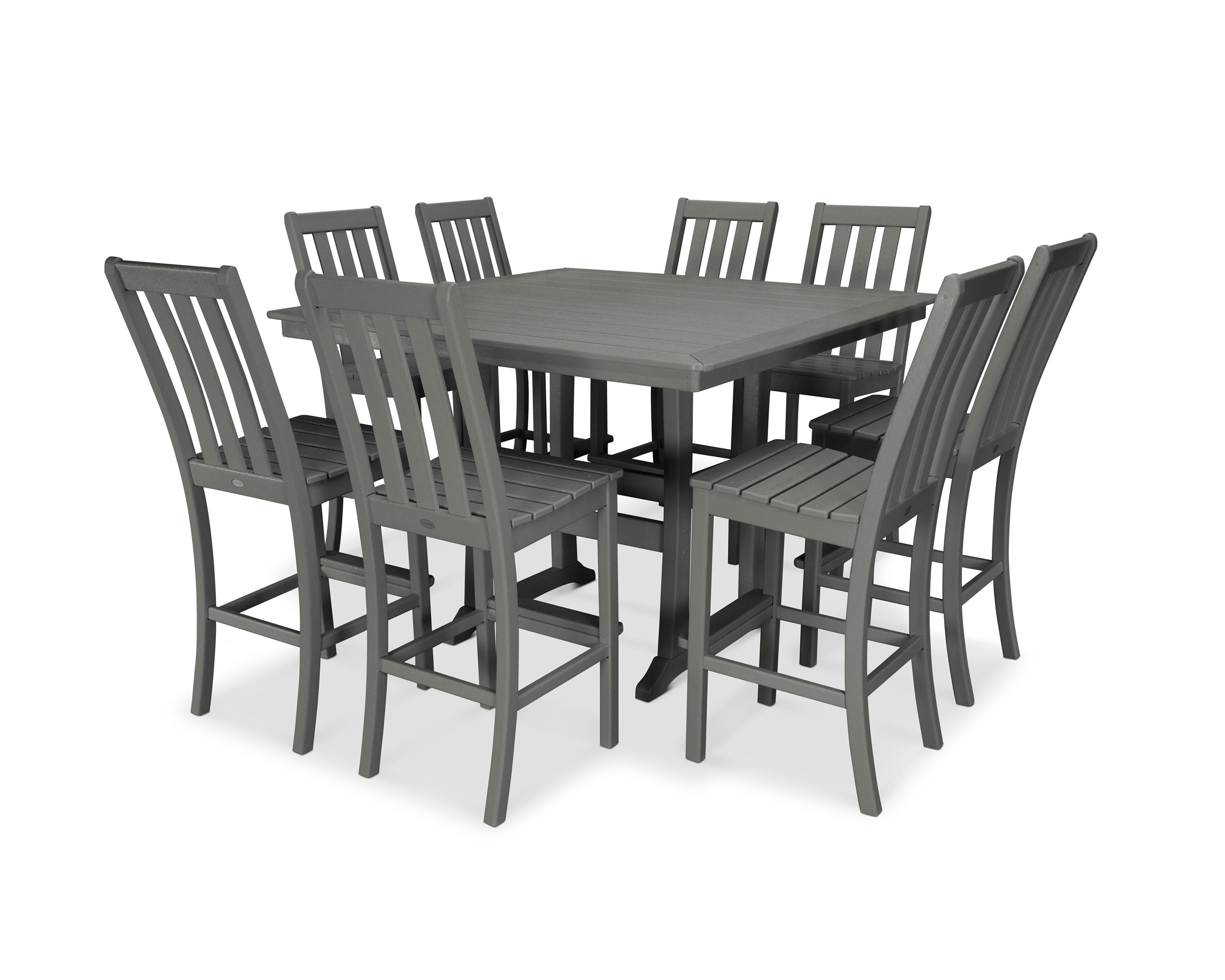 Vineyard 9-Piece Nautical Trestle Bar Set in Slate Grey