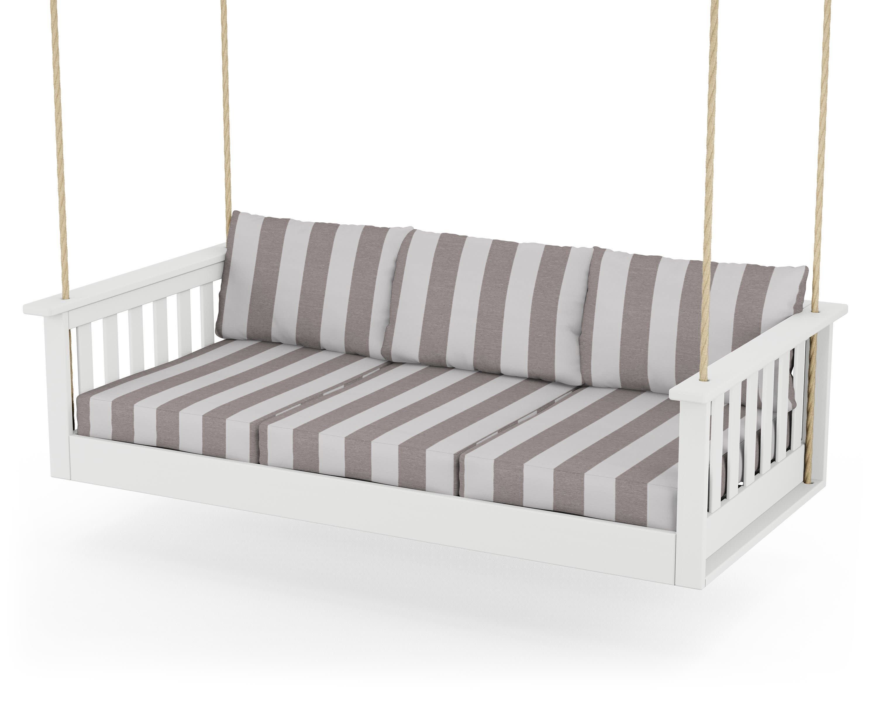 Vineyard Daybed Swing in White / Cabana Stripe Grey Mist