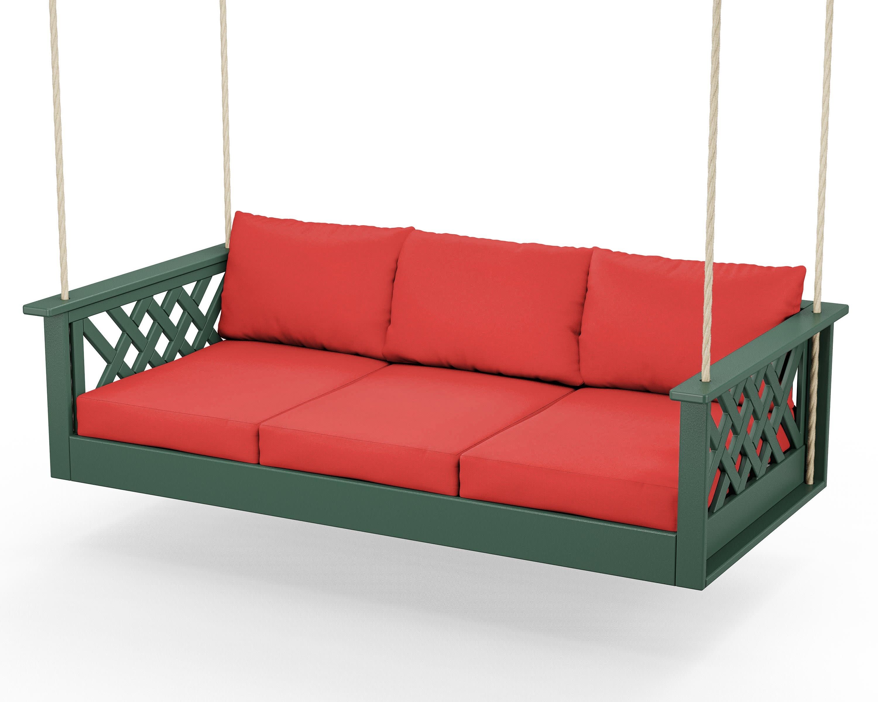 Wovendale Daybed Swing in Green / Crimson Linen